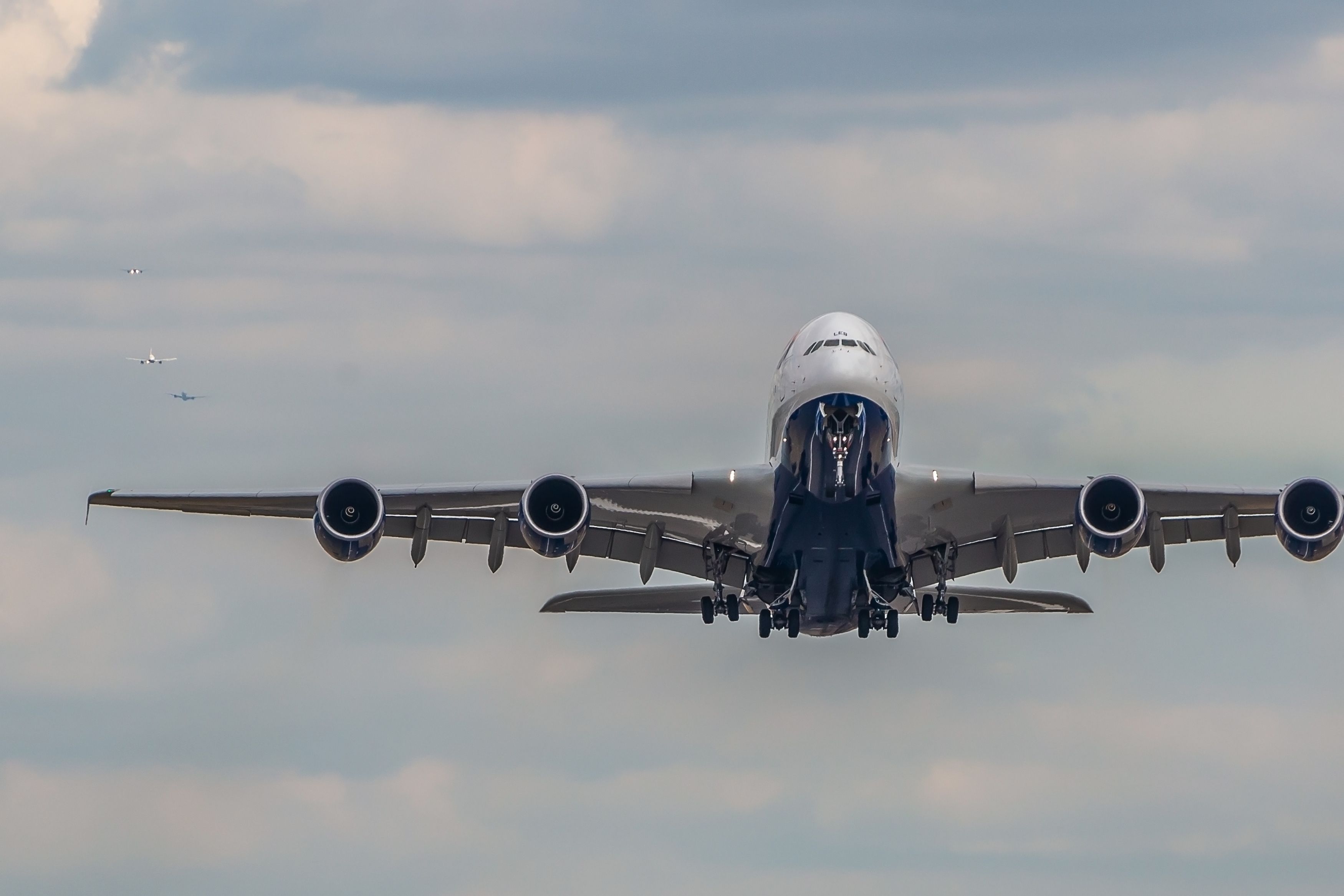 British Airways Airbus A380 departing from London Heathrow Airport. 