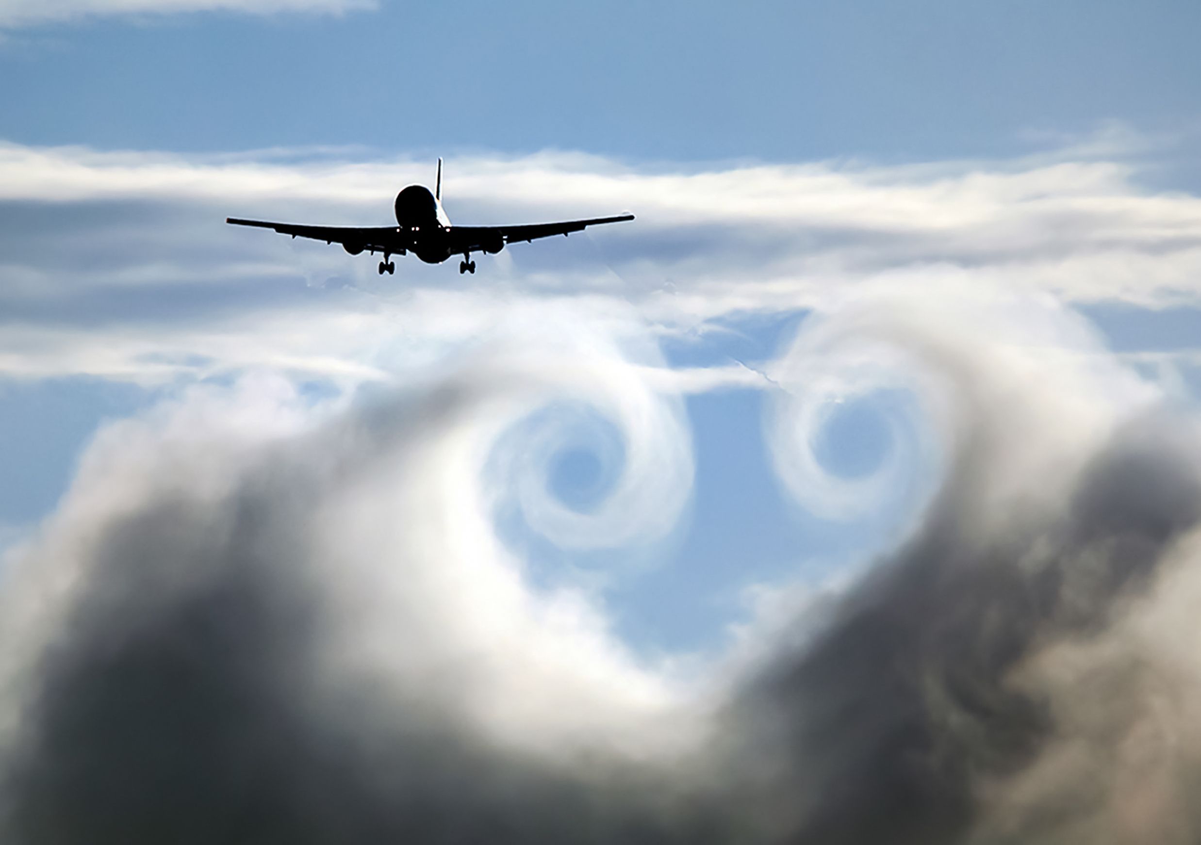 Wake turbulence behind a Boeing 767.