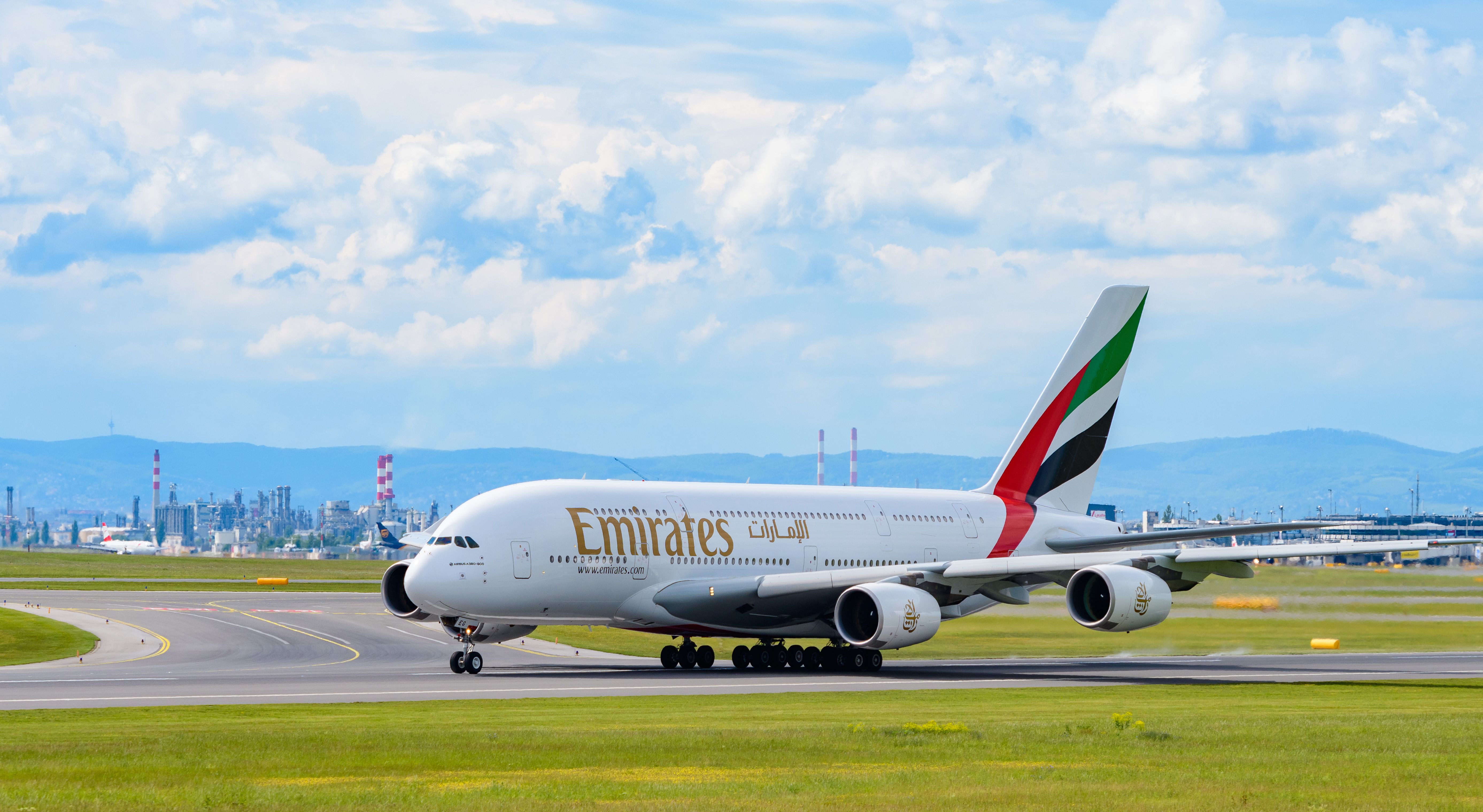 An Emirates Airbus A380 Taxiing In Vienna.