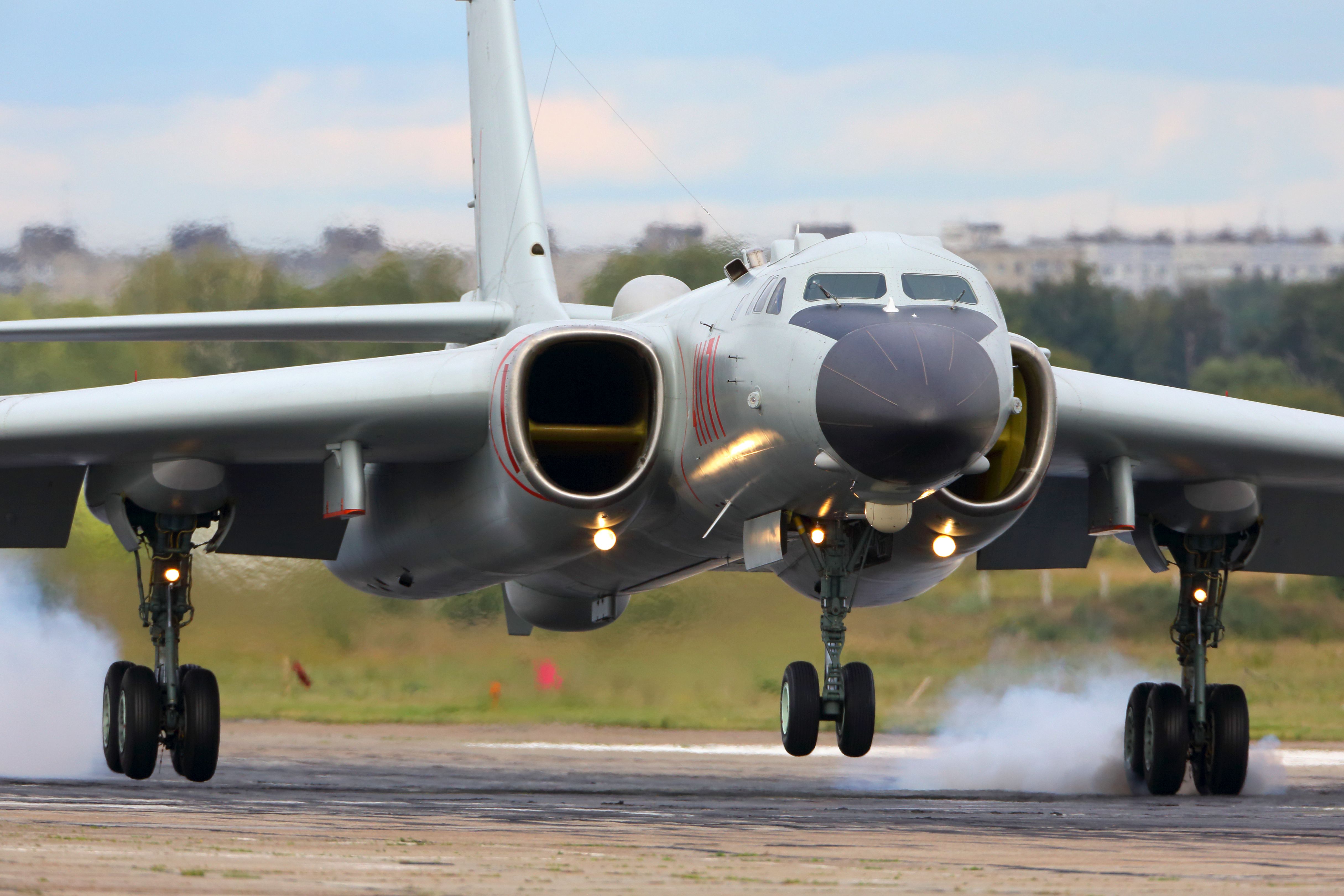 A Xian H-6K strategic bomber airplane of the People's Liberation Army Air Force seen at Dyagilevo airfield during Aviadarts contest.