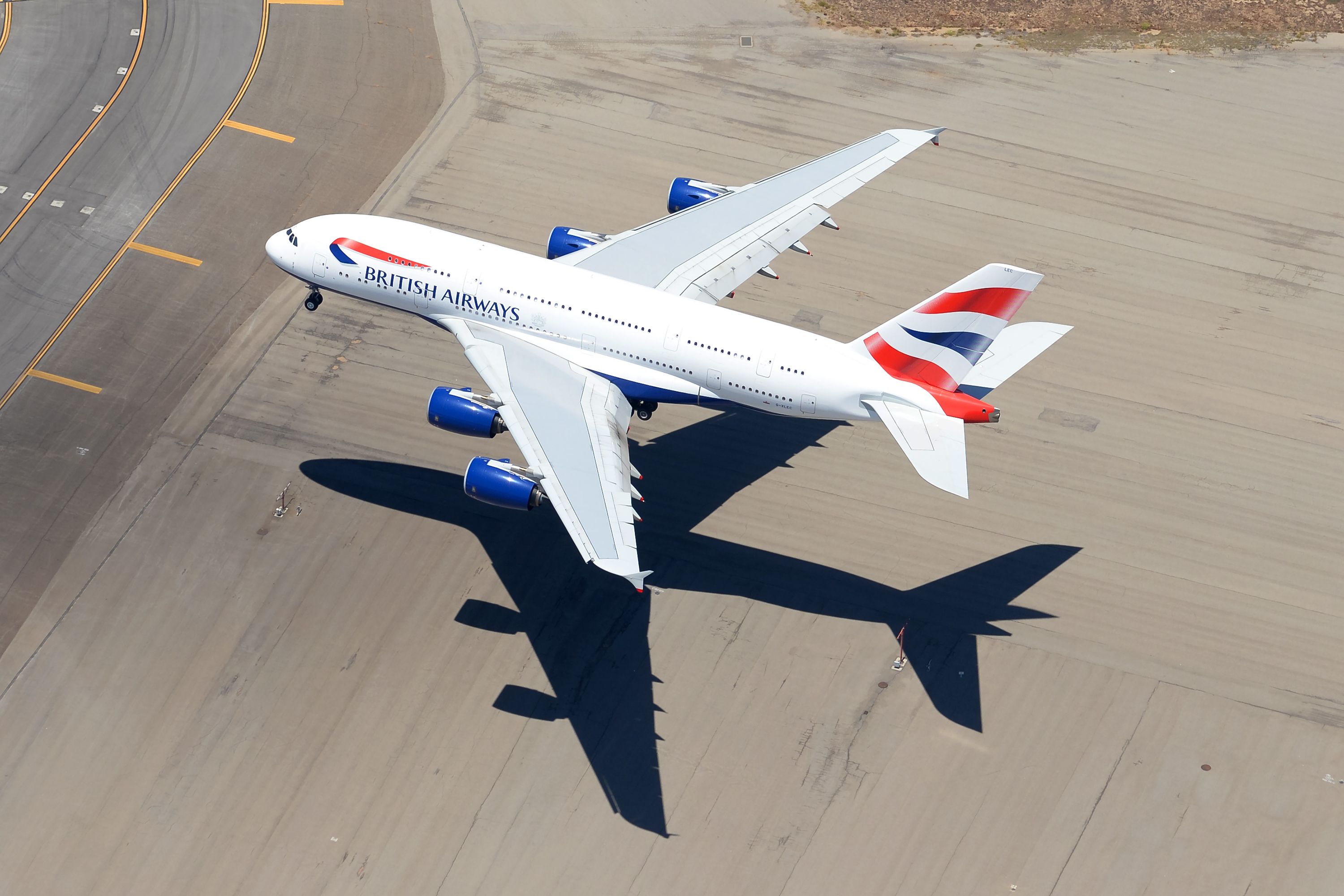 British Airways Airbus A380 landing at Los Angeles International Airport