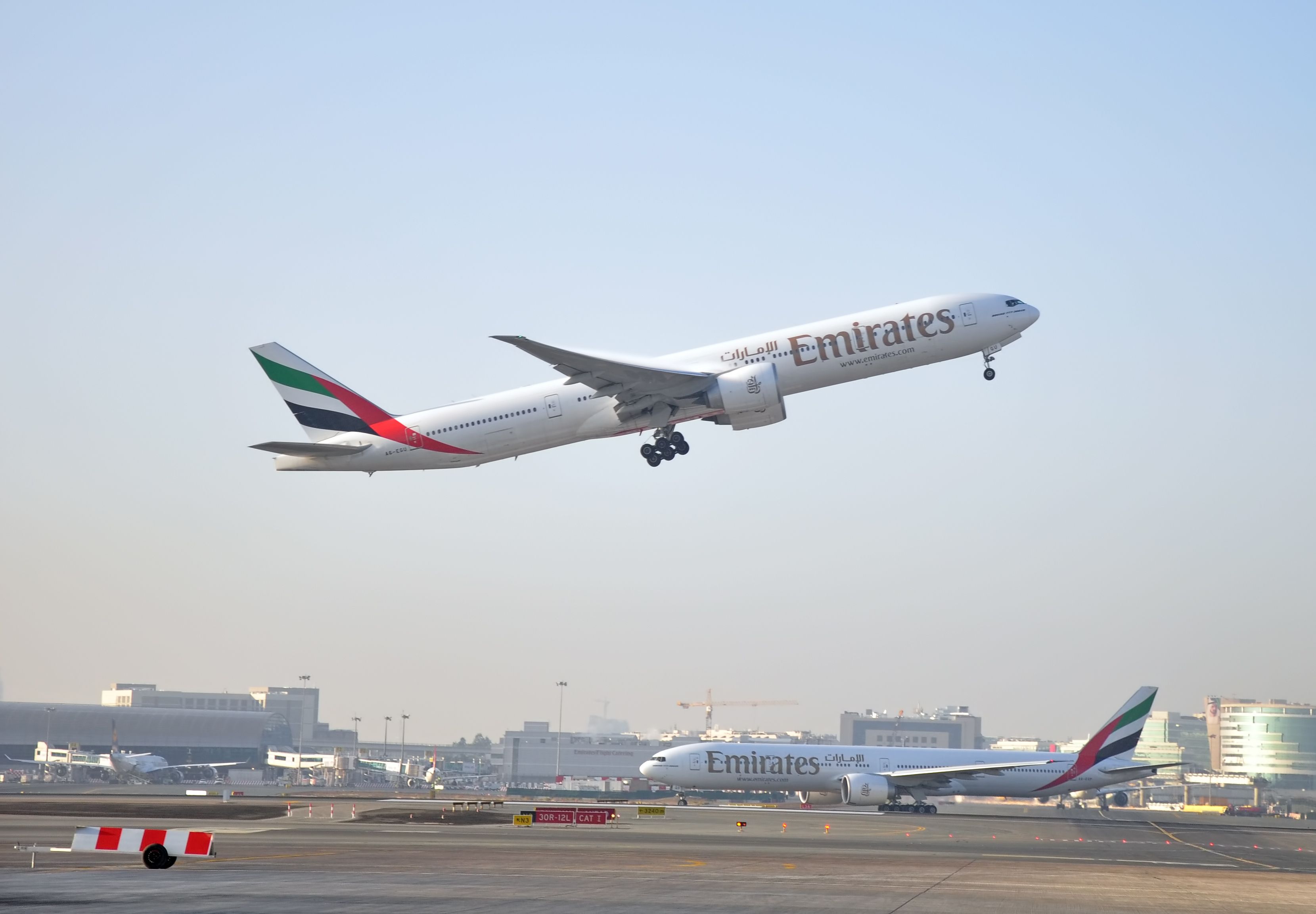 Emirates Boeing 777-300ER taking off from Dubai