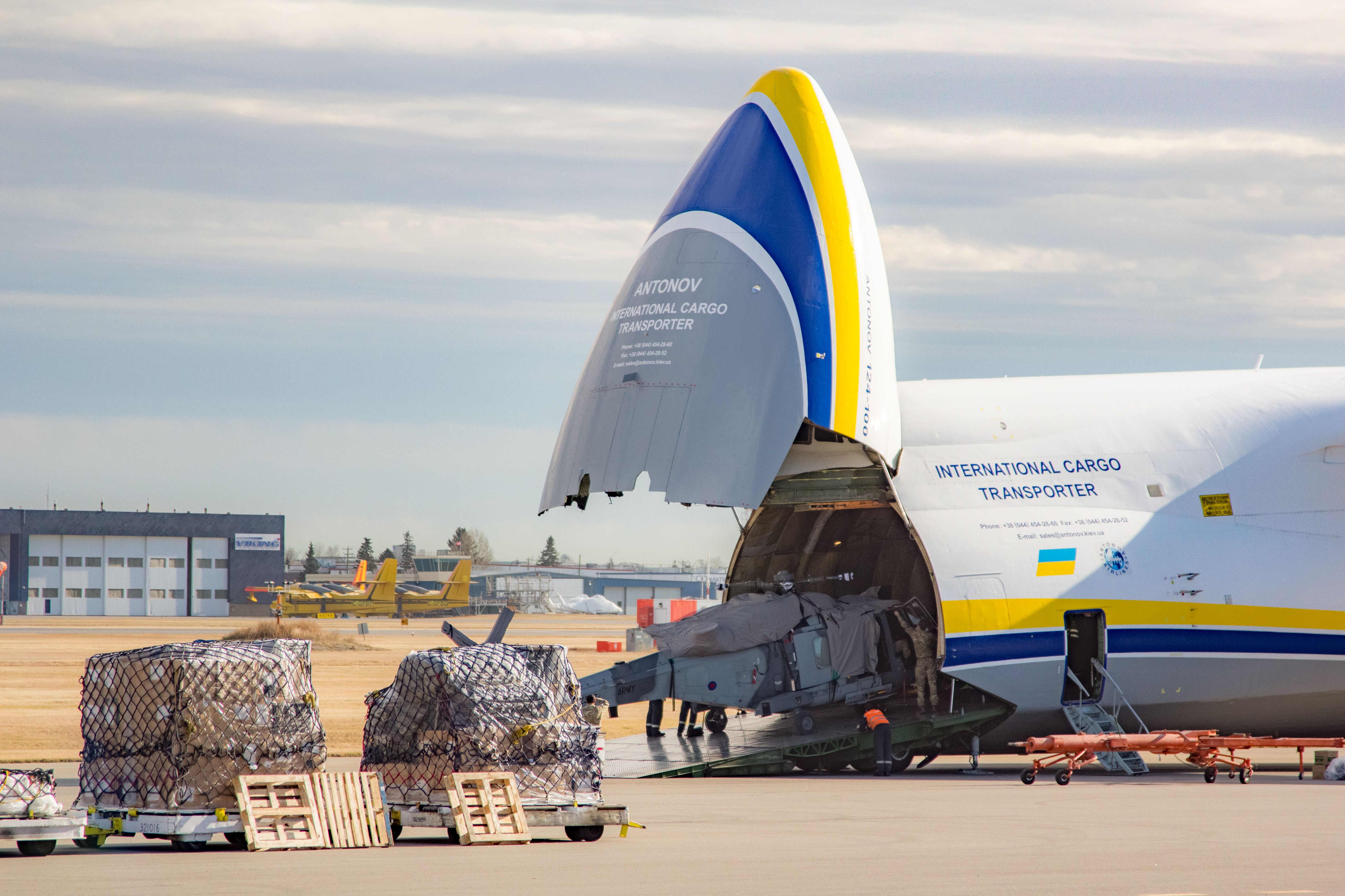 A Helicopter being loaded into an Antonov An-124.