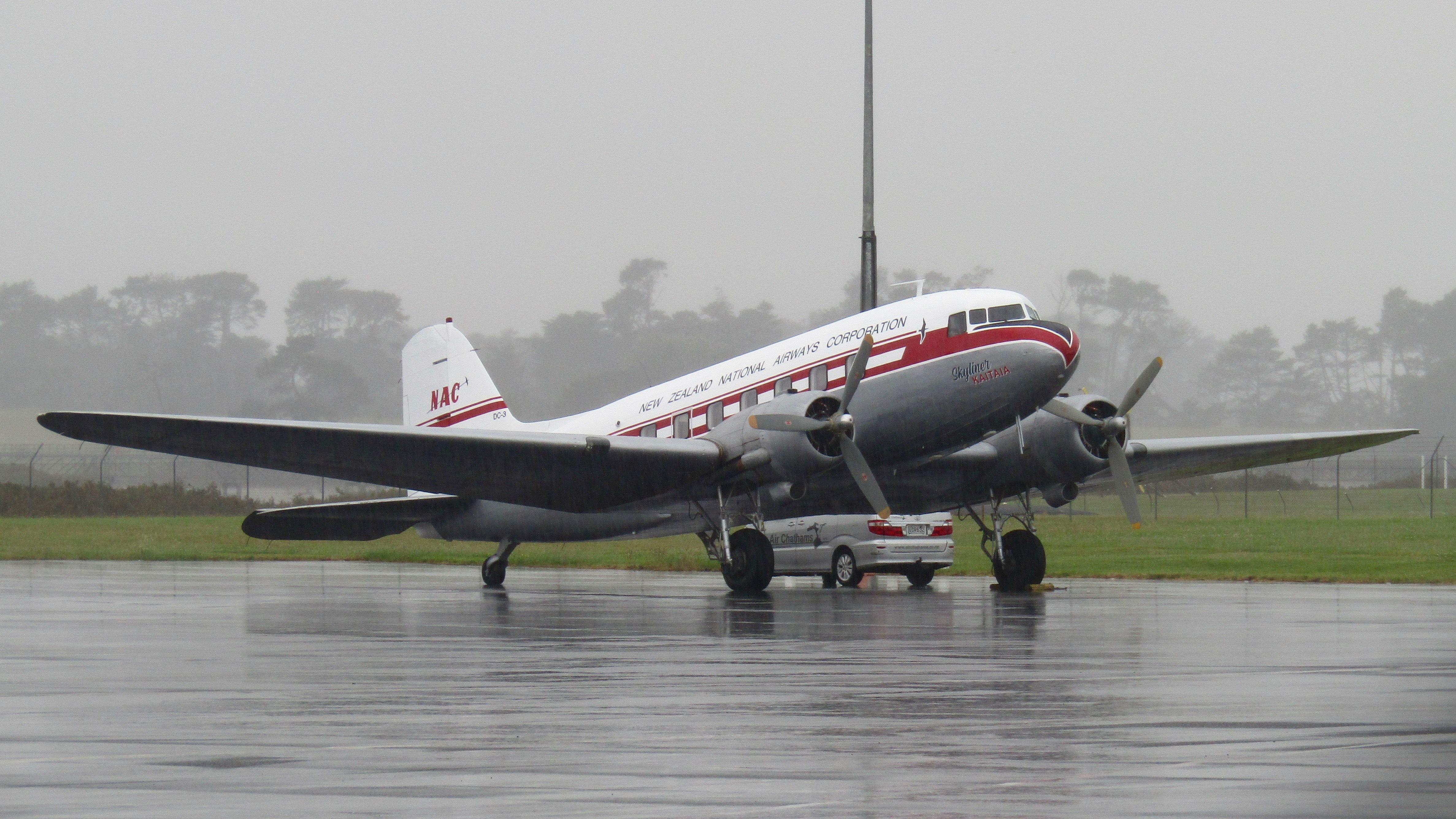 An Air Chathams Douglas DC-3C parked at Auckland Airport.