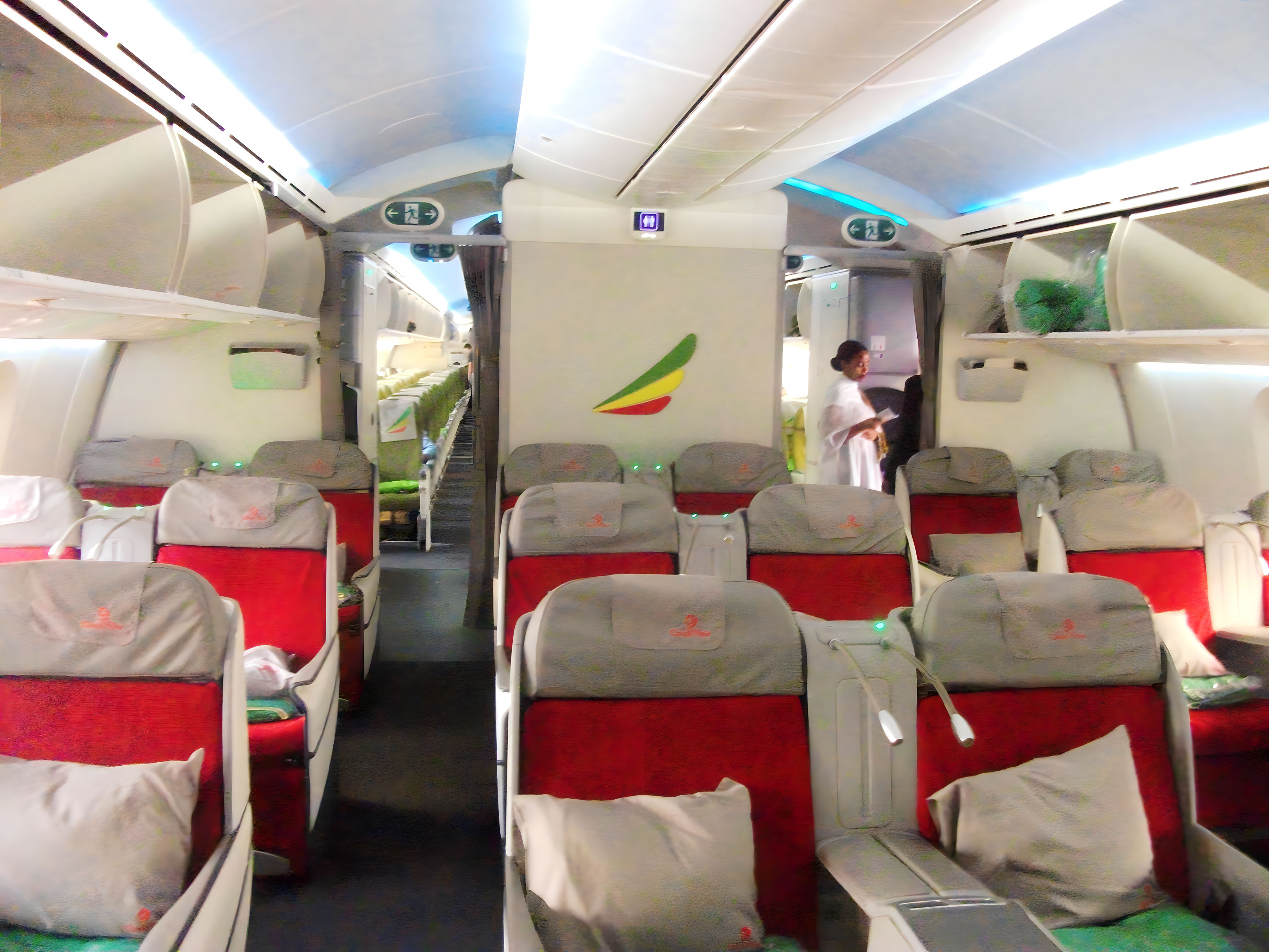 Inside Ethiopian Airlines 787 business class cabin.