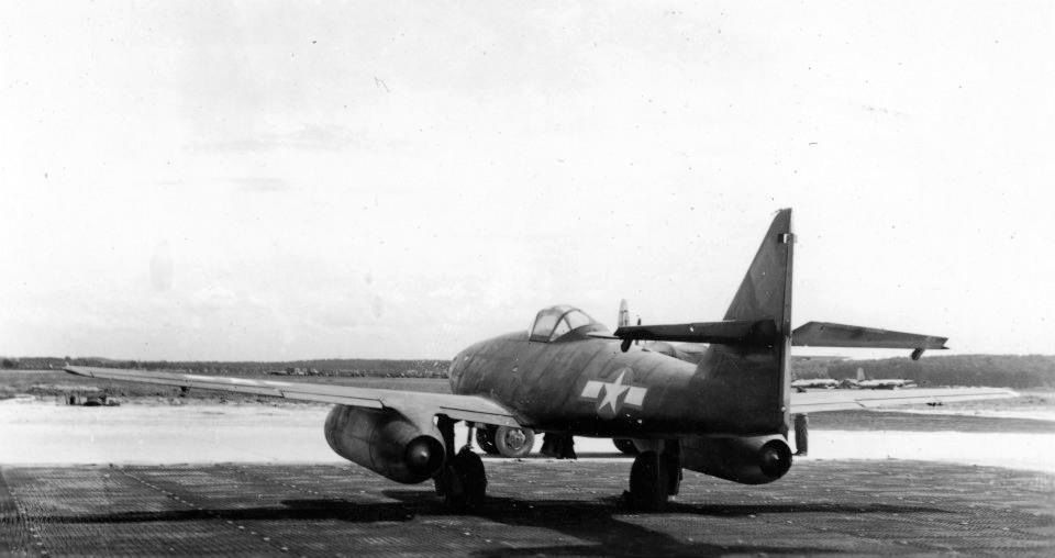 A Messerschmitt Me 262A Schwalbe on an airfield apron.