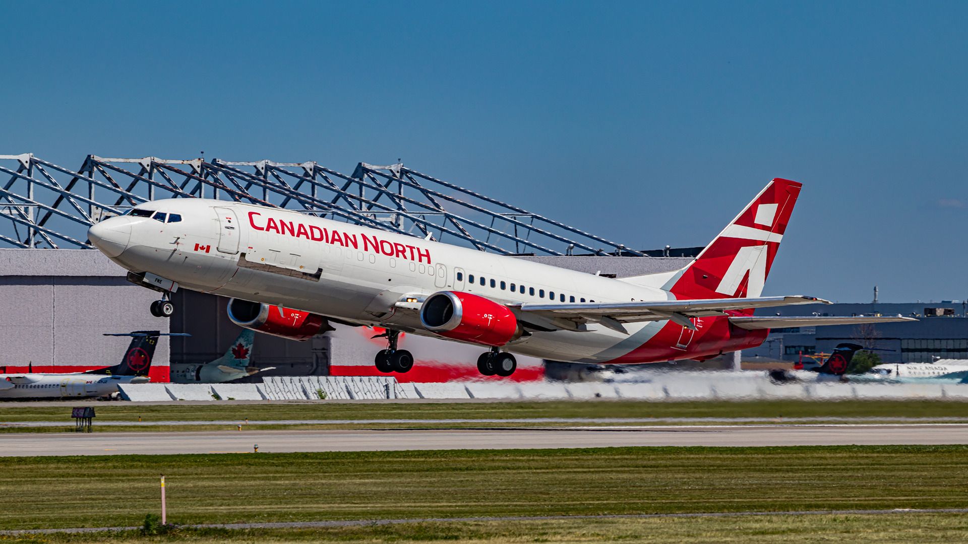 A North Canadian 737-400 takes off from Montreal.
