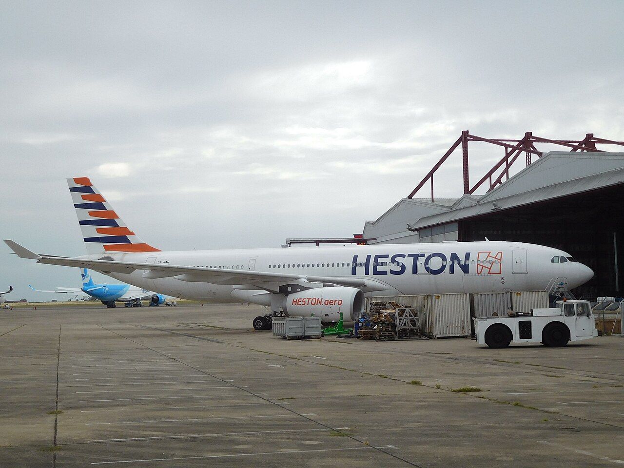 A Heston Airbus A330 parked at an airport.