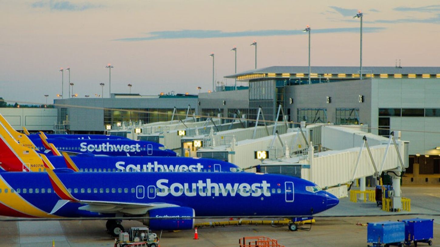 Southwest Airlines Boeing 737s on the apron at Nashville International Airport.