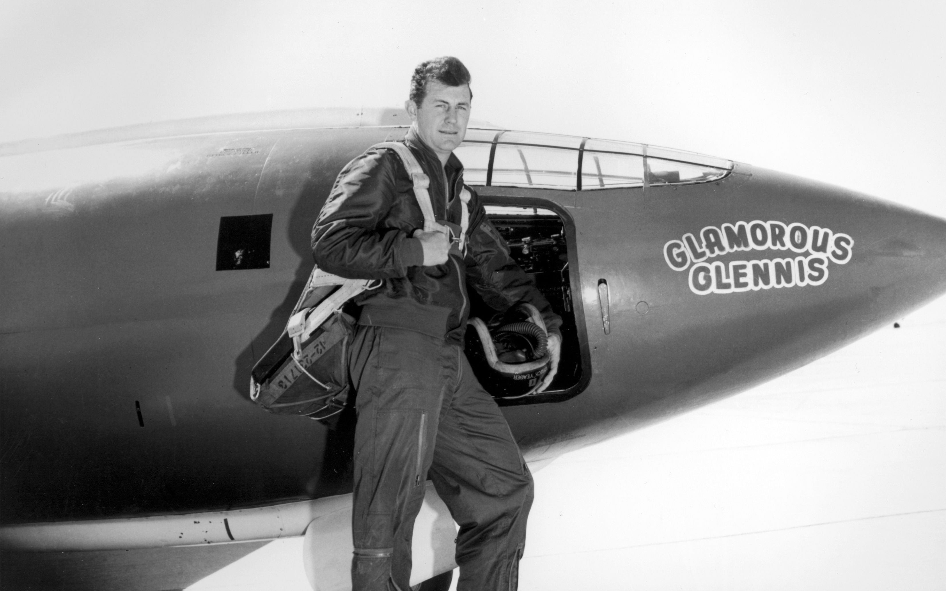 Chuck Yeager with "Glamorous Glennis," the Bell X-1 he used to break the sound barrier,
