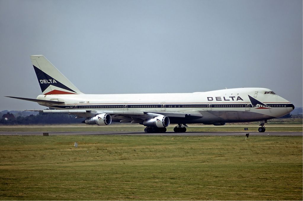 A Delta Air Lines Boeing 747-100 Taxiing At London Heathrow Airport.