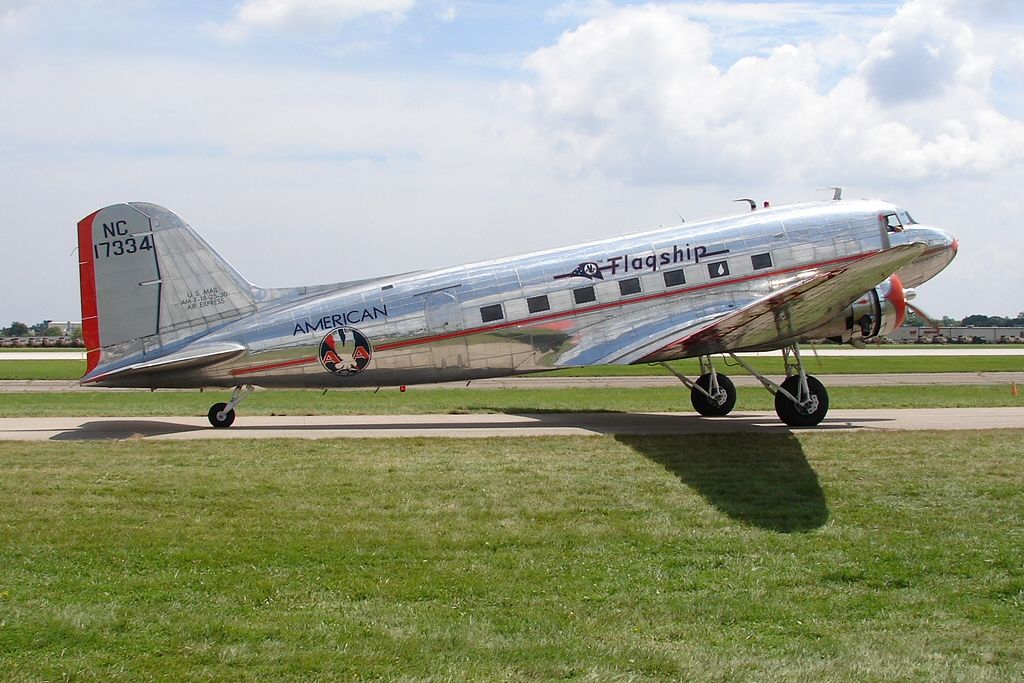 An American Airlines Douglas DC-3 on a taxiway.