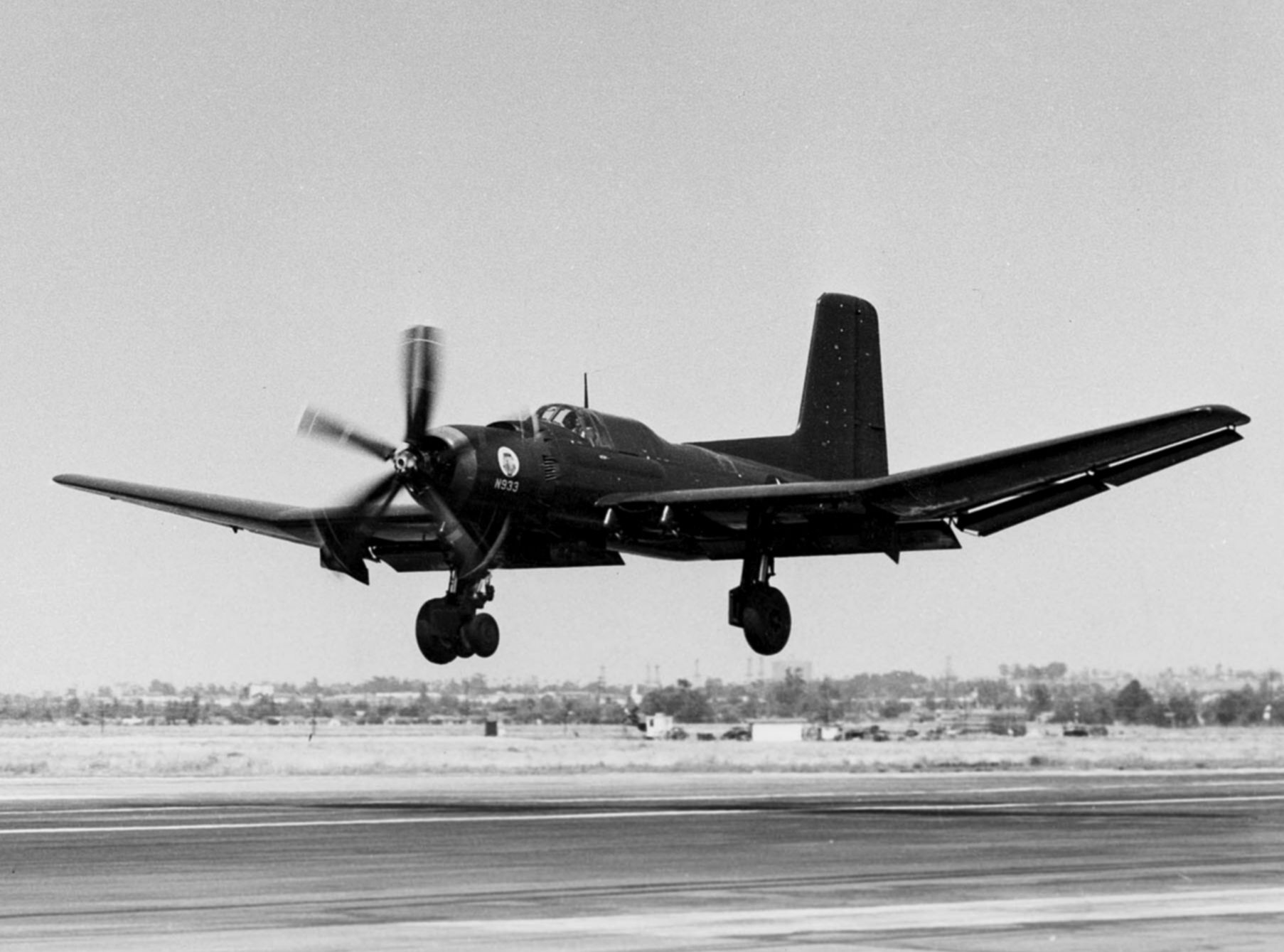 A Douglas XTB2D Skypirate about to land.