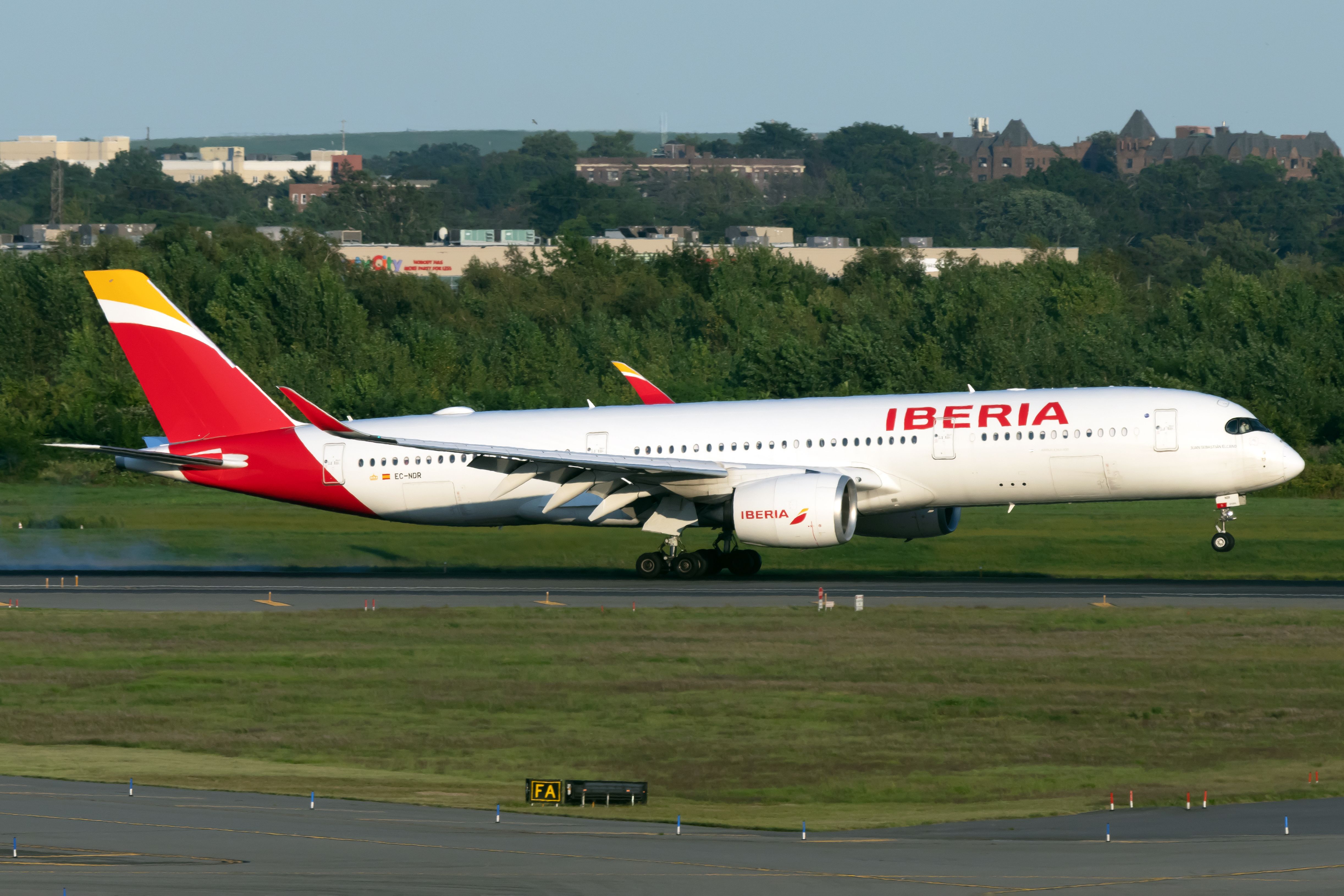 An Iberia Airbus A350-900 just after takeoff.