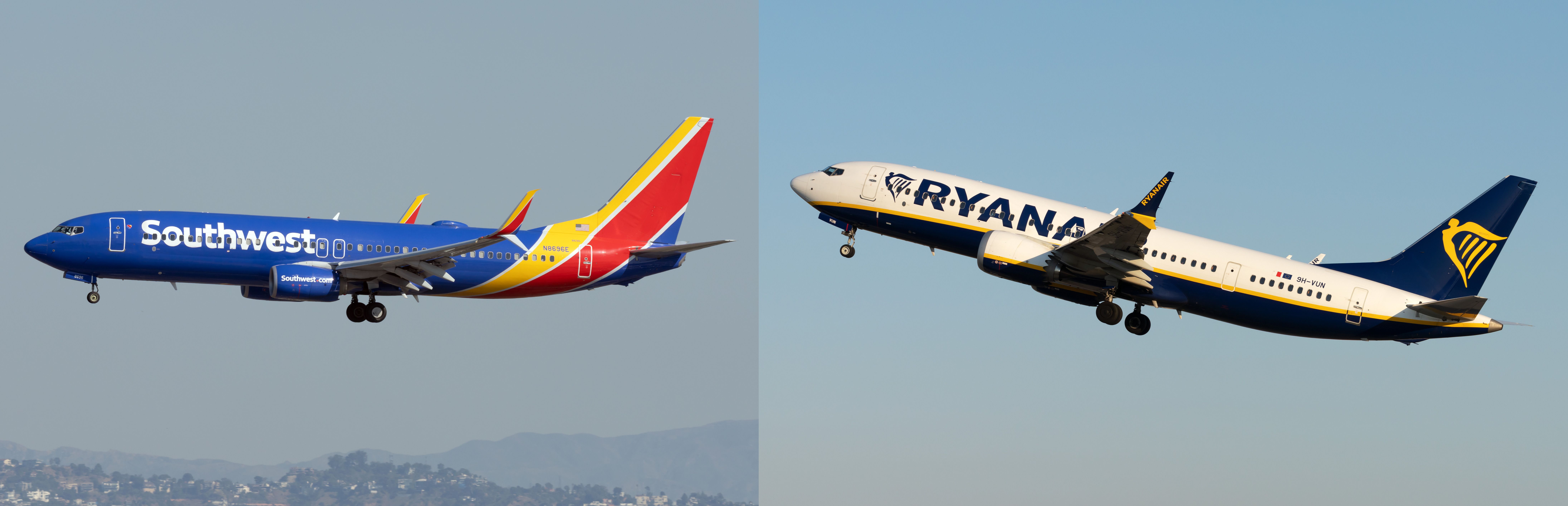 Southwest and Ryanair 737s photoshopped next to each other.
