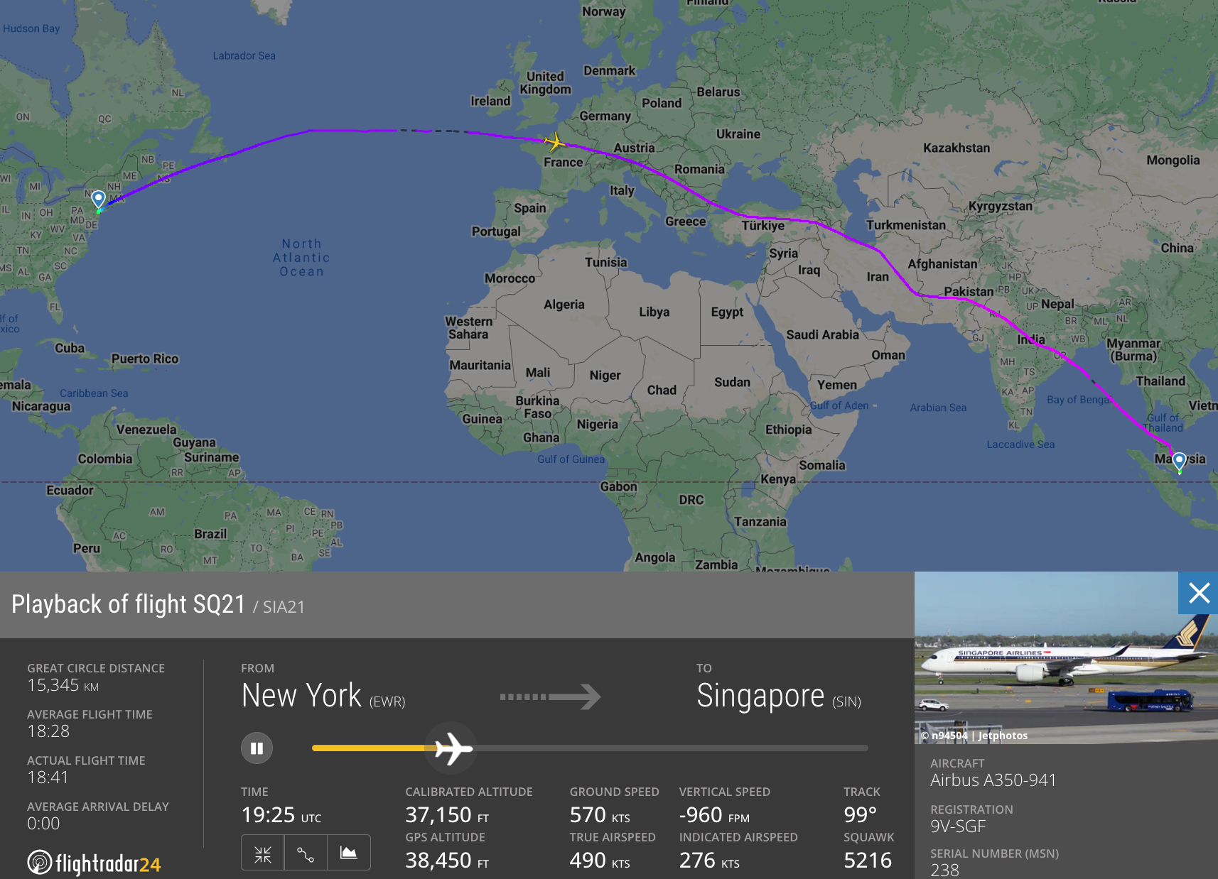 singapore new york direct flight duration