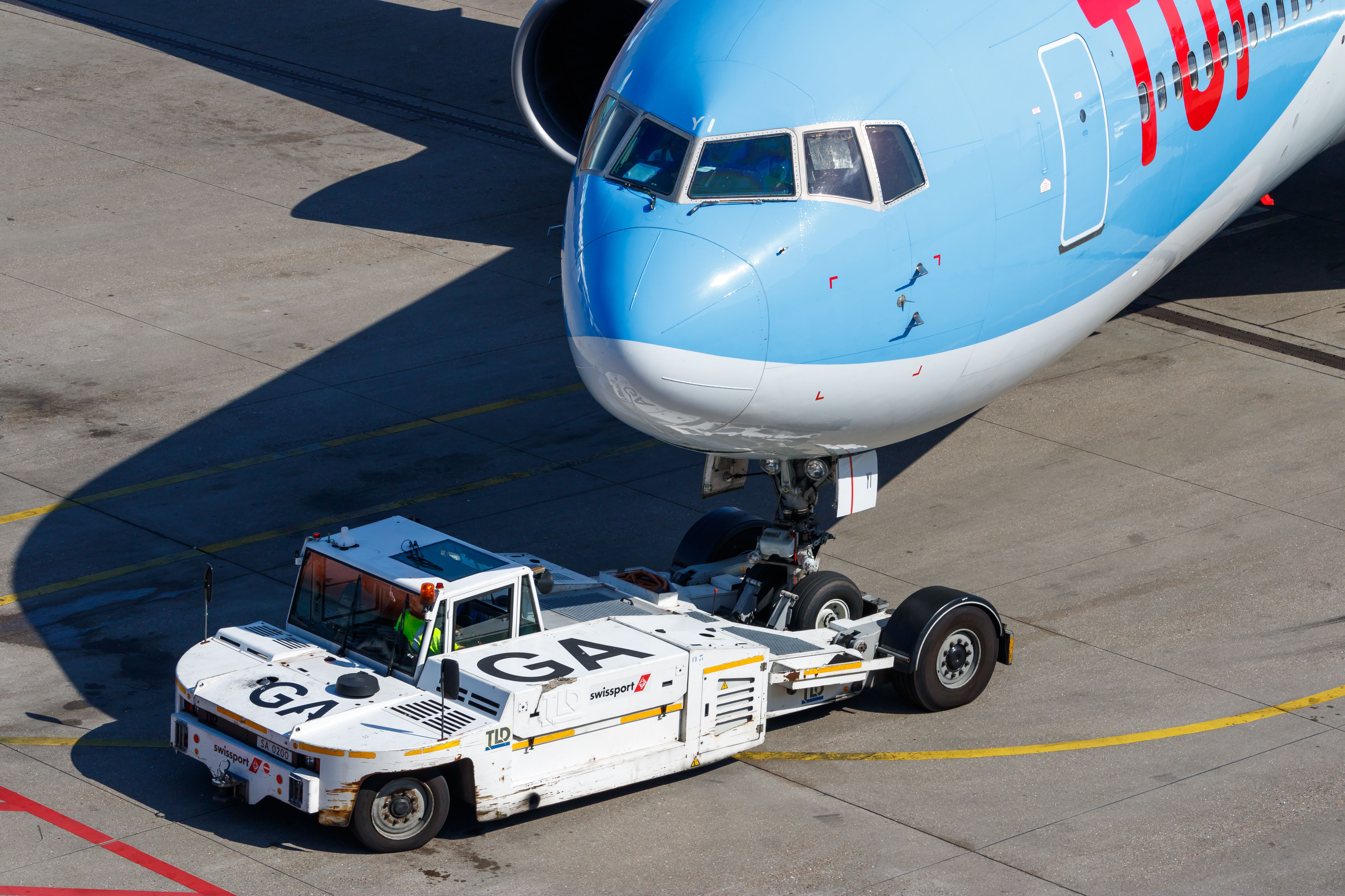 A Tui aircraft being pushed back.