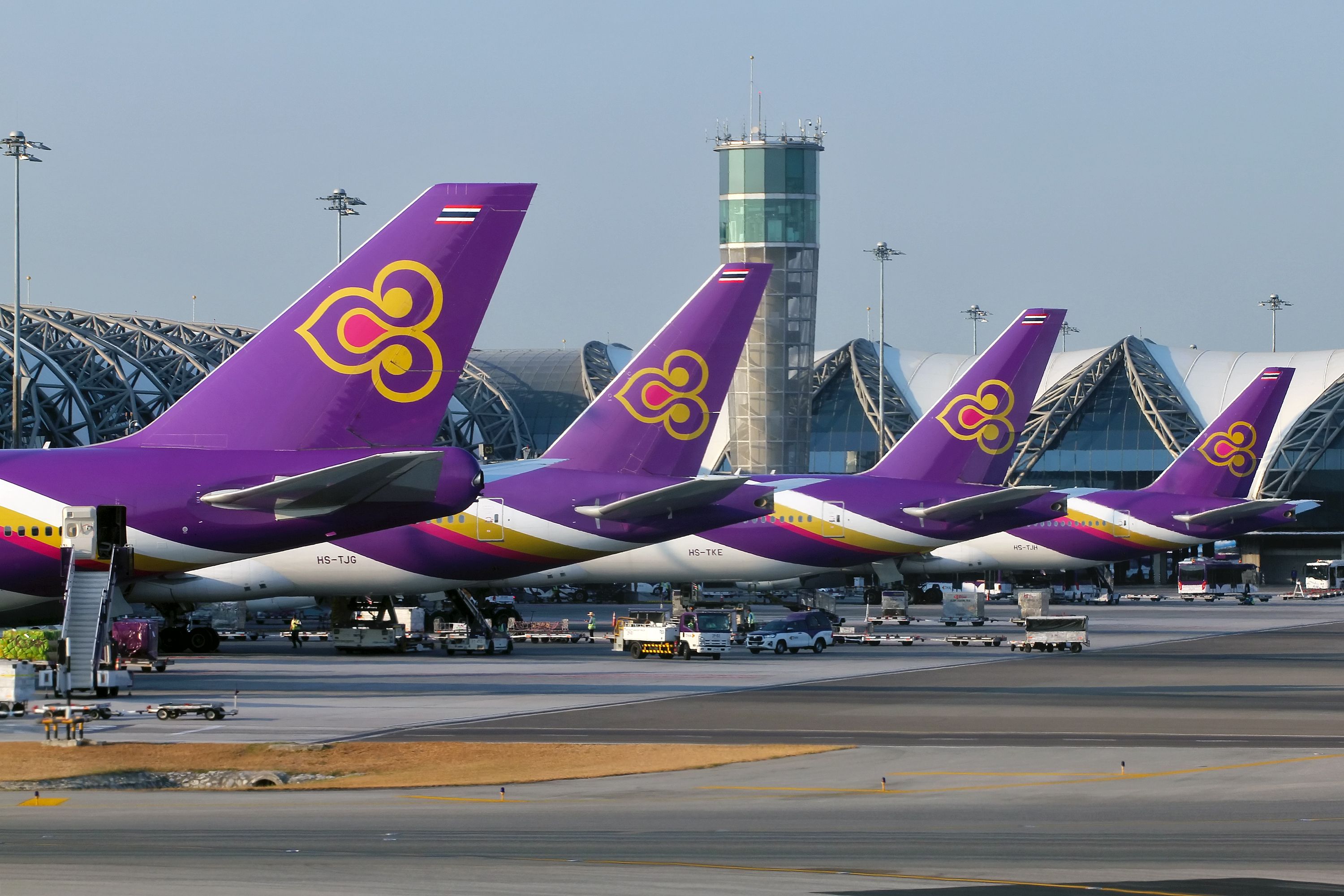 Thai Airways aircraft lined up