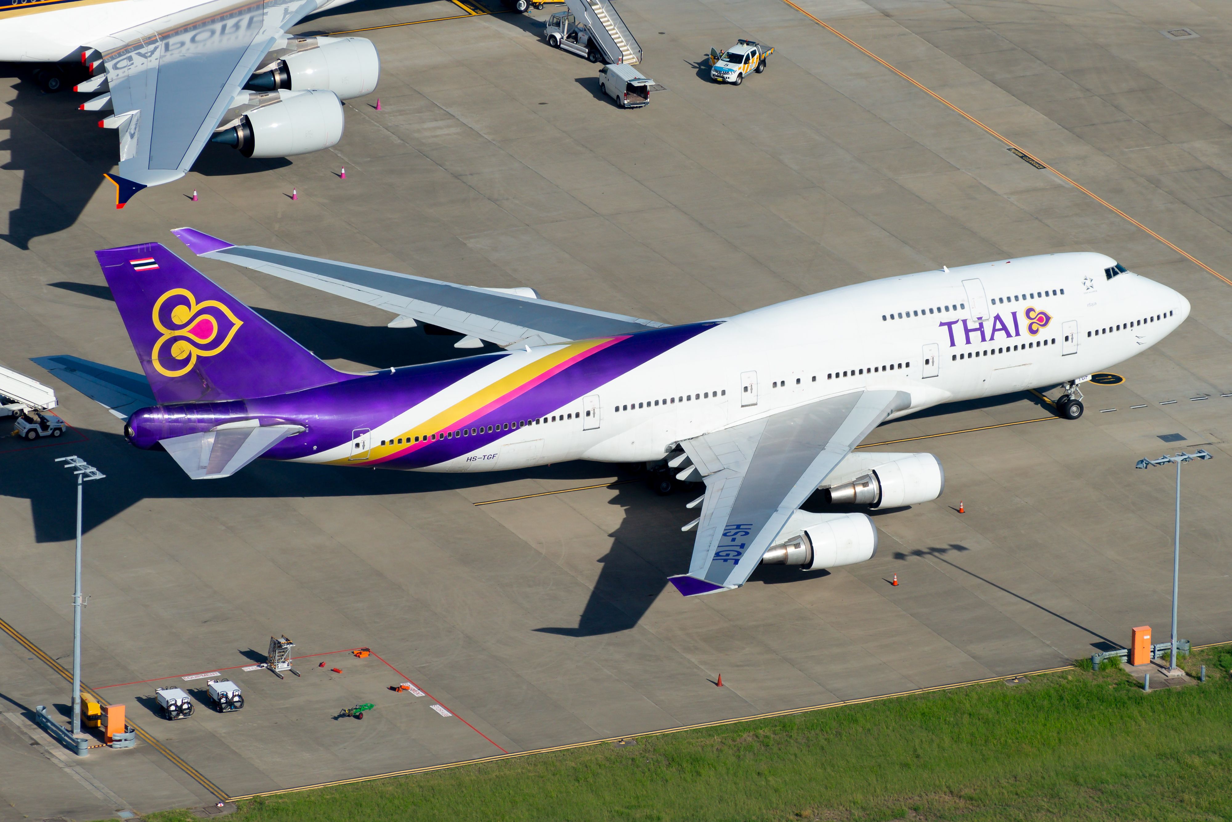 A Thai Airways Boeing 747 on the tarmac at Sydney Kingsford Smith International Airport