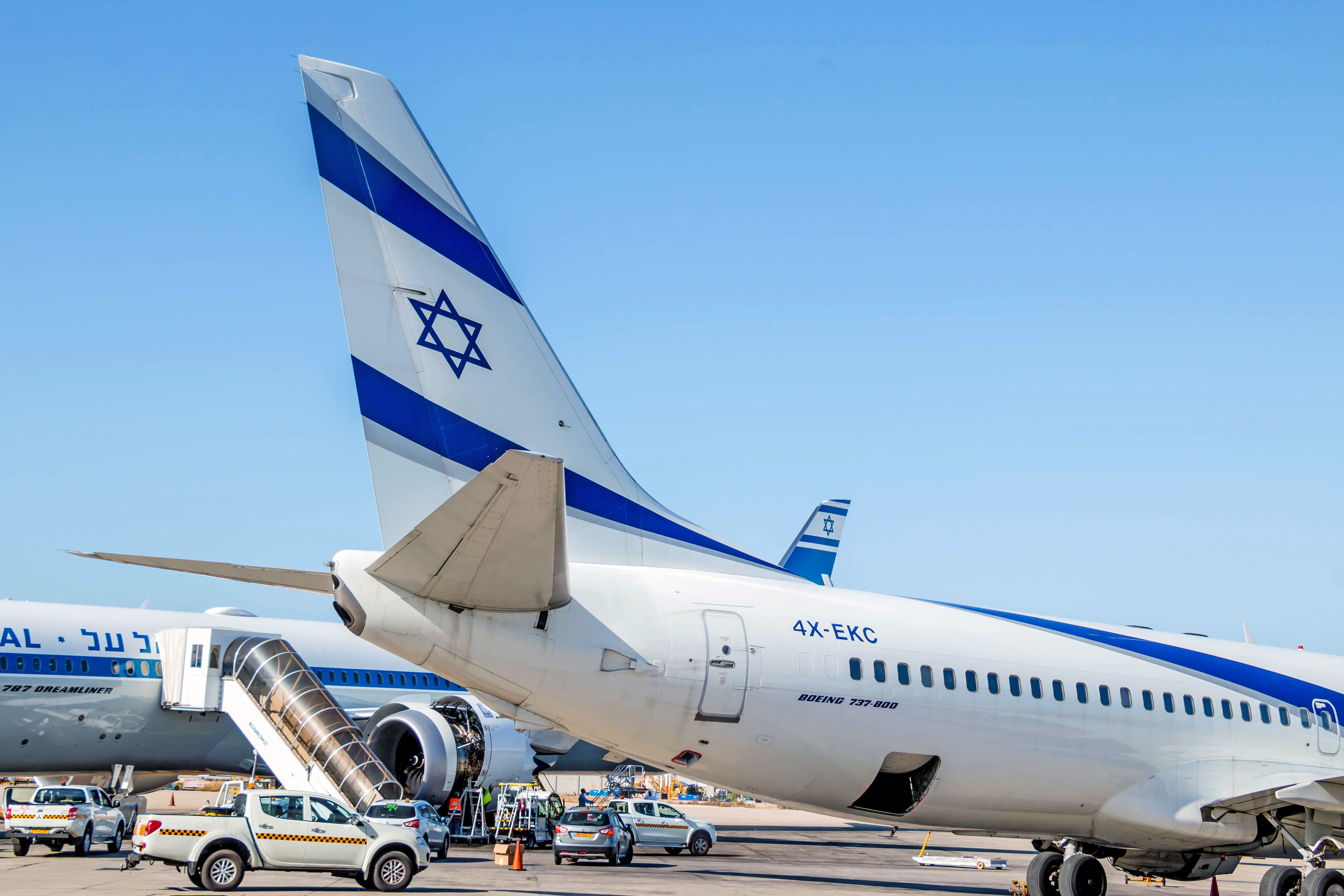 Multiple El Al aircraft parked on the apron.