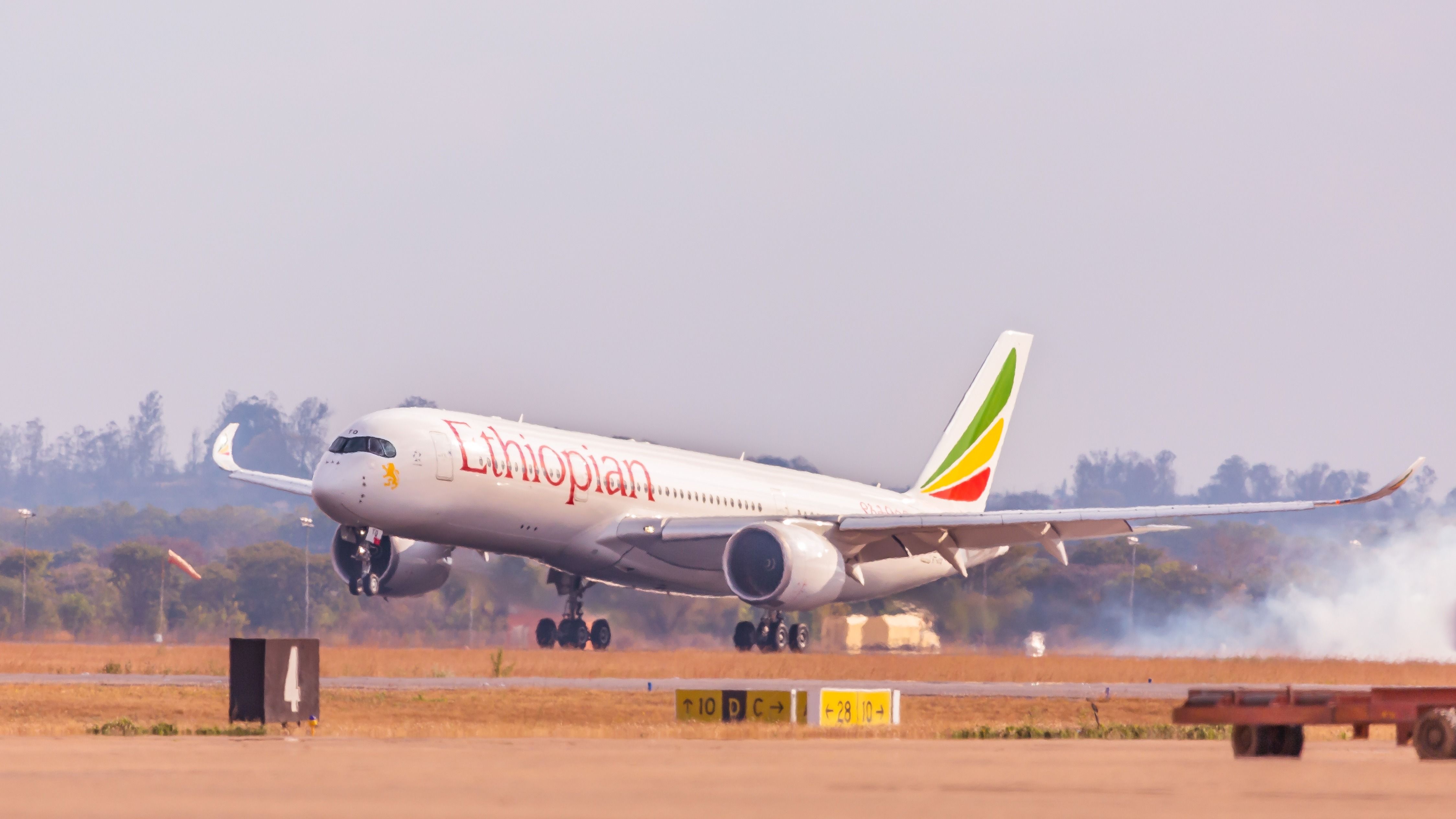 Ethiopian Airlines A350-900 taking off from Zambia