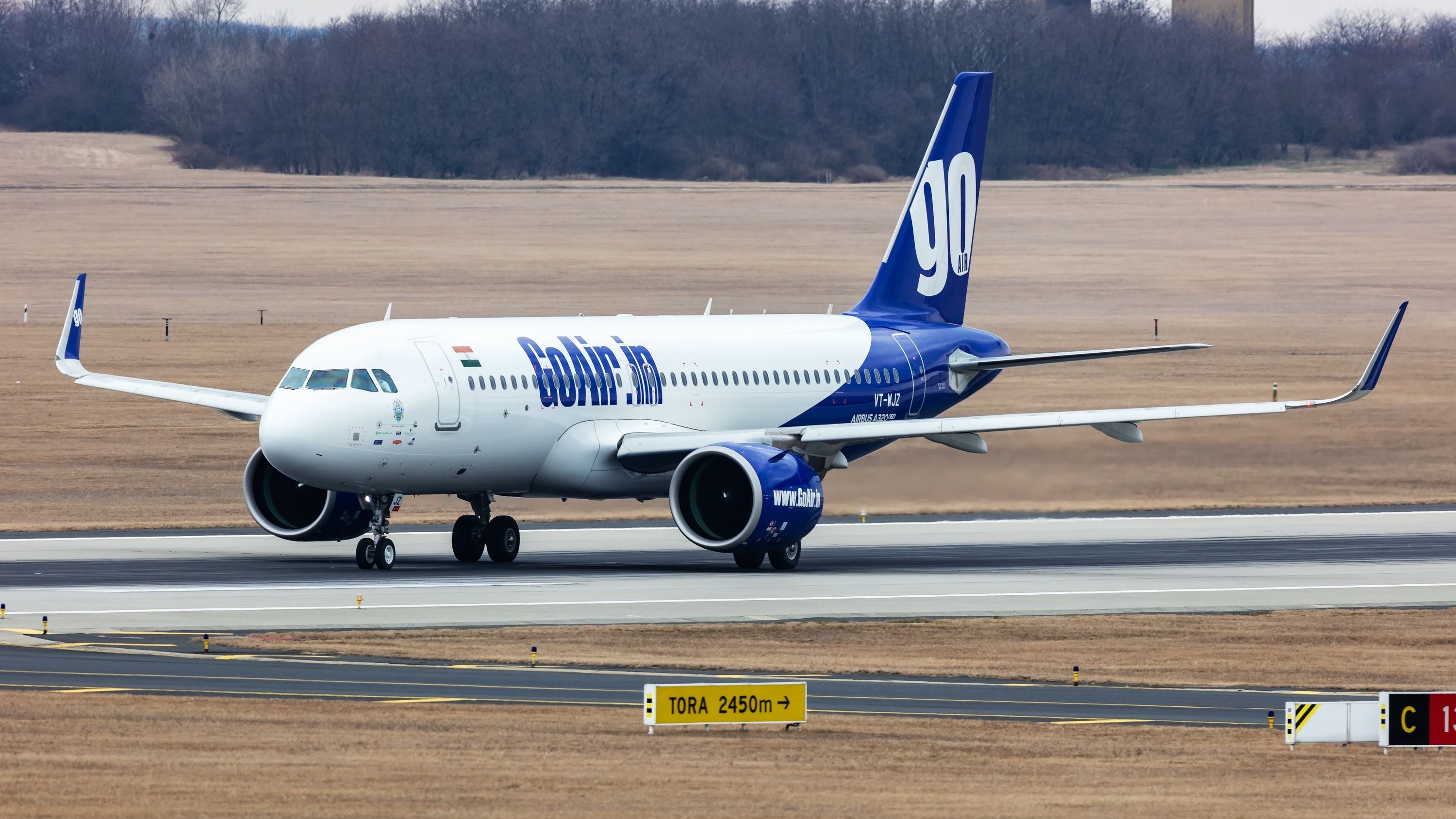 Go First GoAir Airbus A320 NEO passenger plane and aircraft at Budapest Airport. Evacuation special flight for indian citizens because the Ukraine-Russian war.