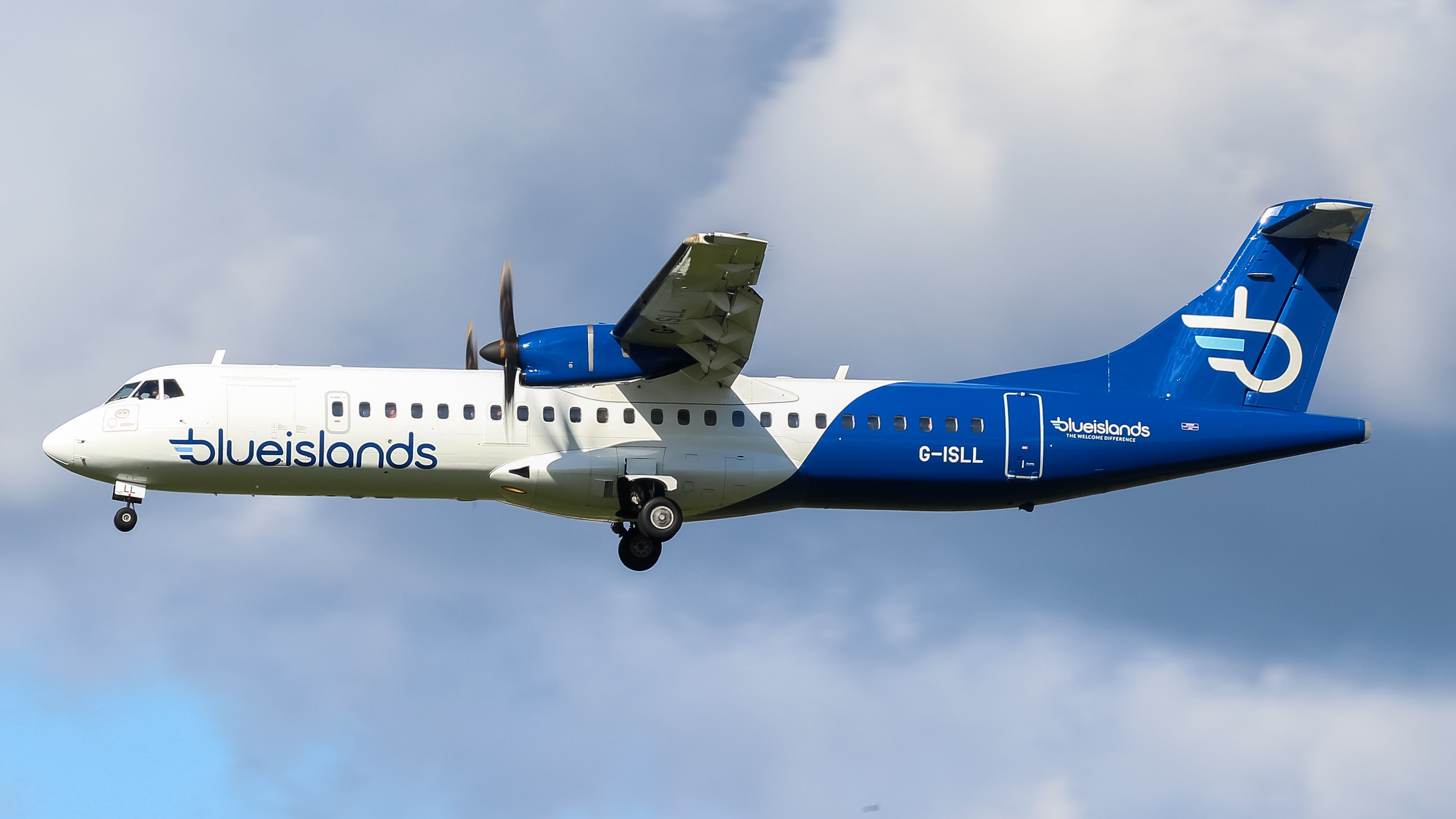 A Blue Islands ATR 72 about to land.