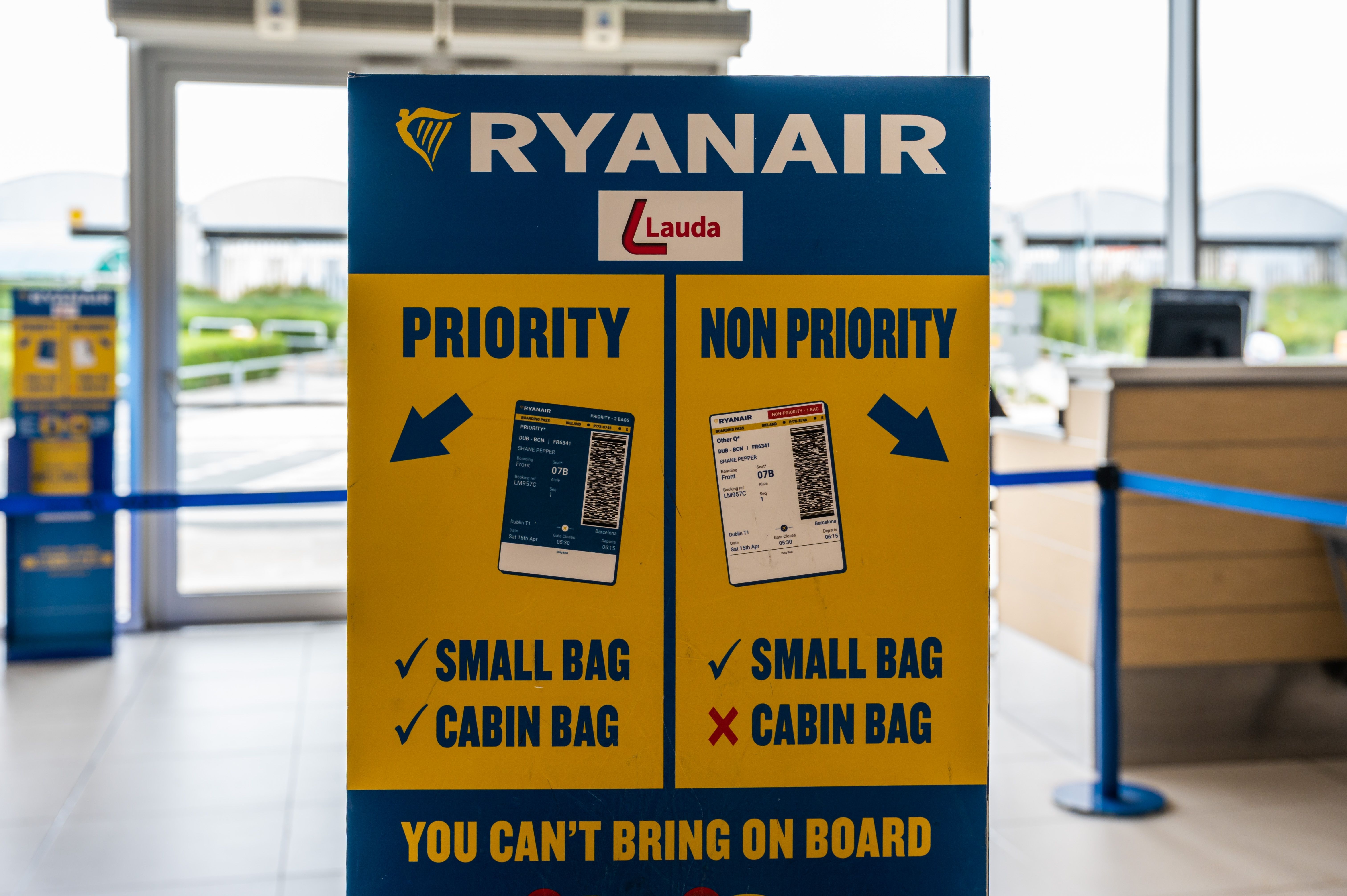 A Photo showing Ryanair's priority boarding queue sign.