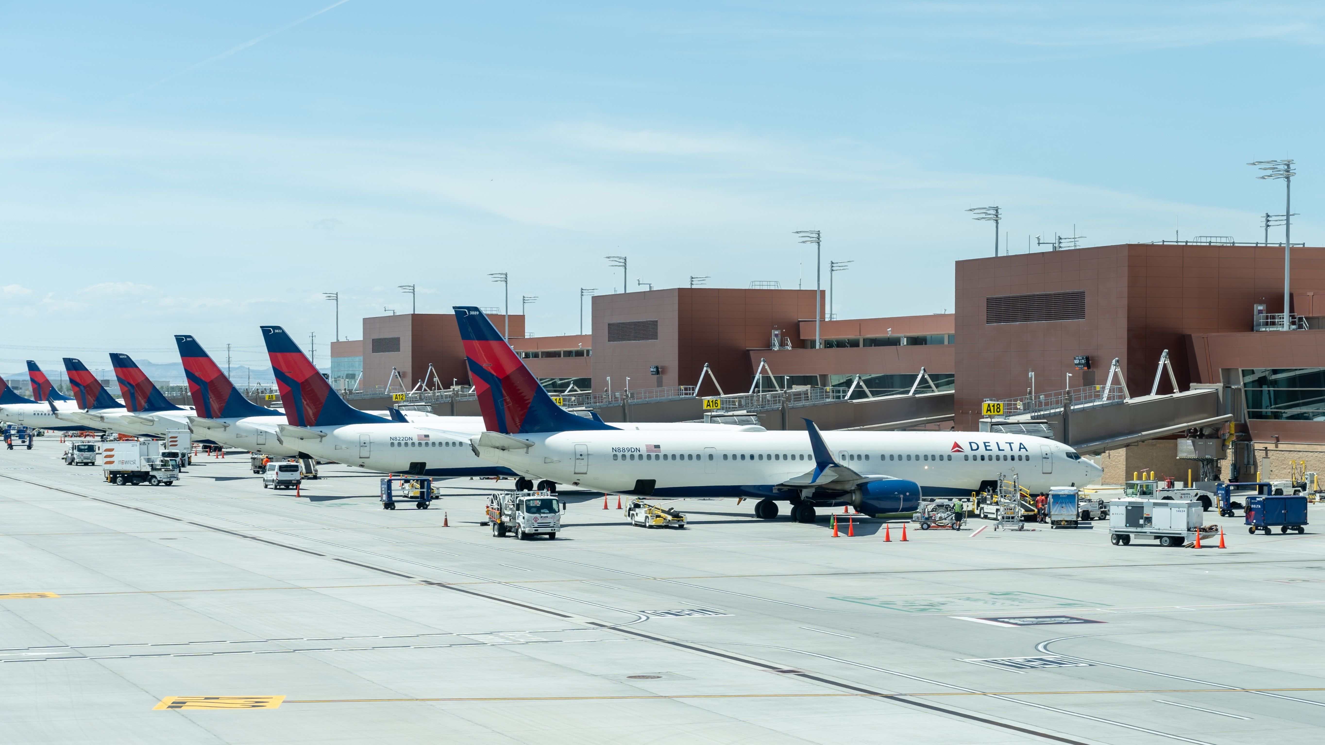 Several Delta Air Lines Planes Parked at Salt Lake City International Airport.
