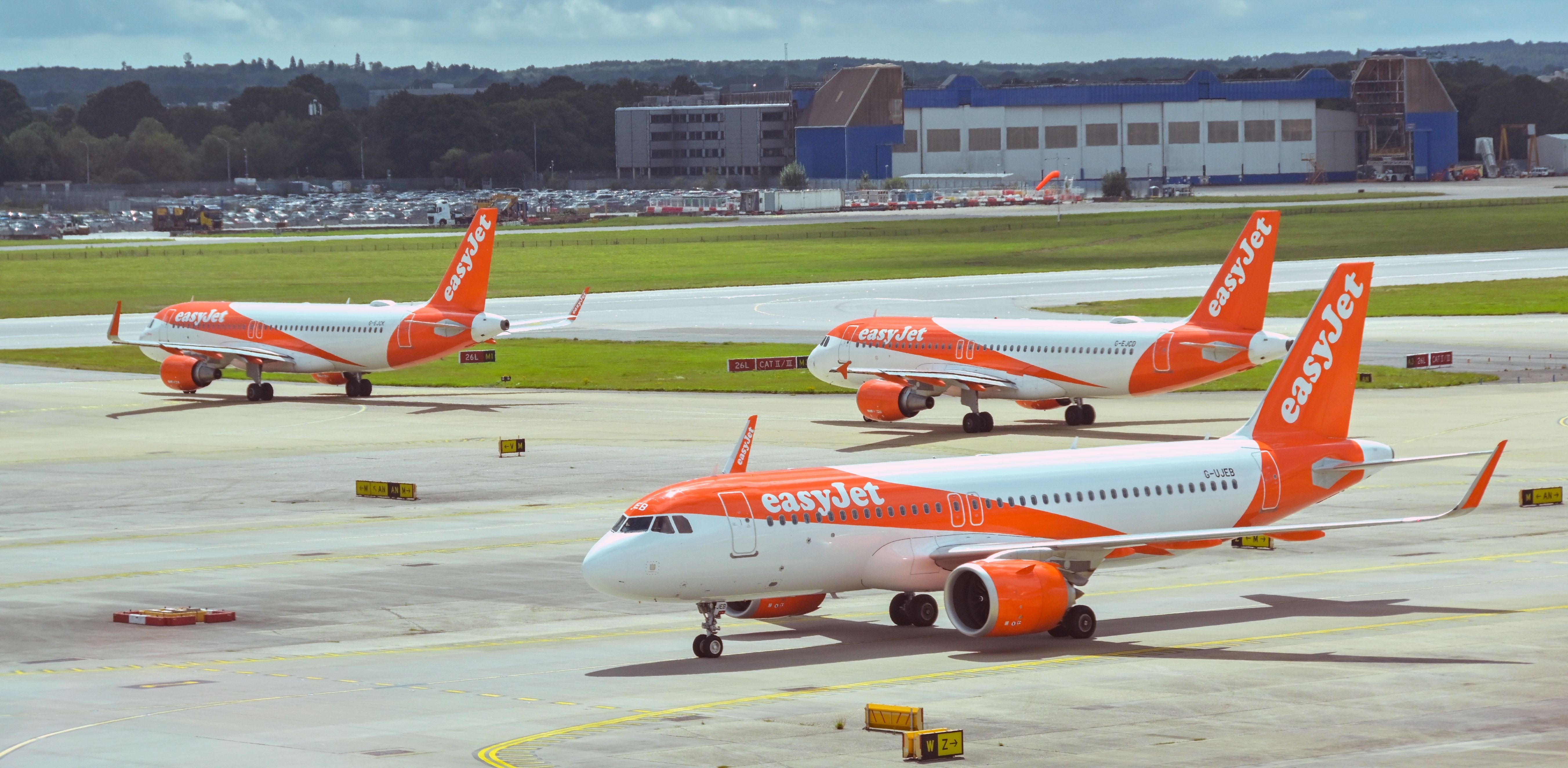 Several easyJet Planes On The Ground At London Gatwick Airport.