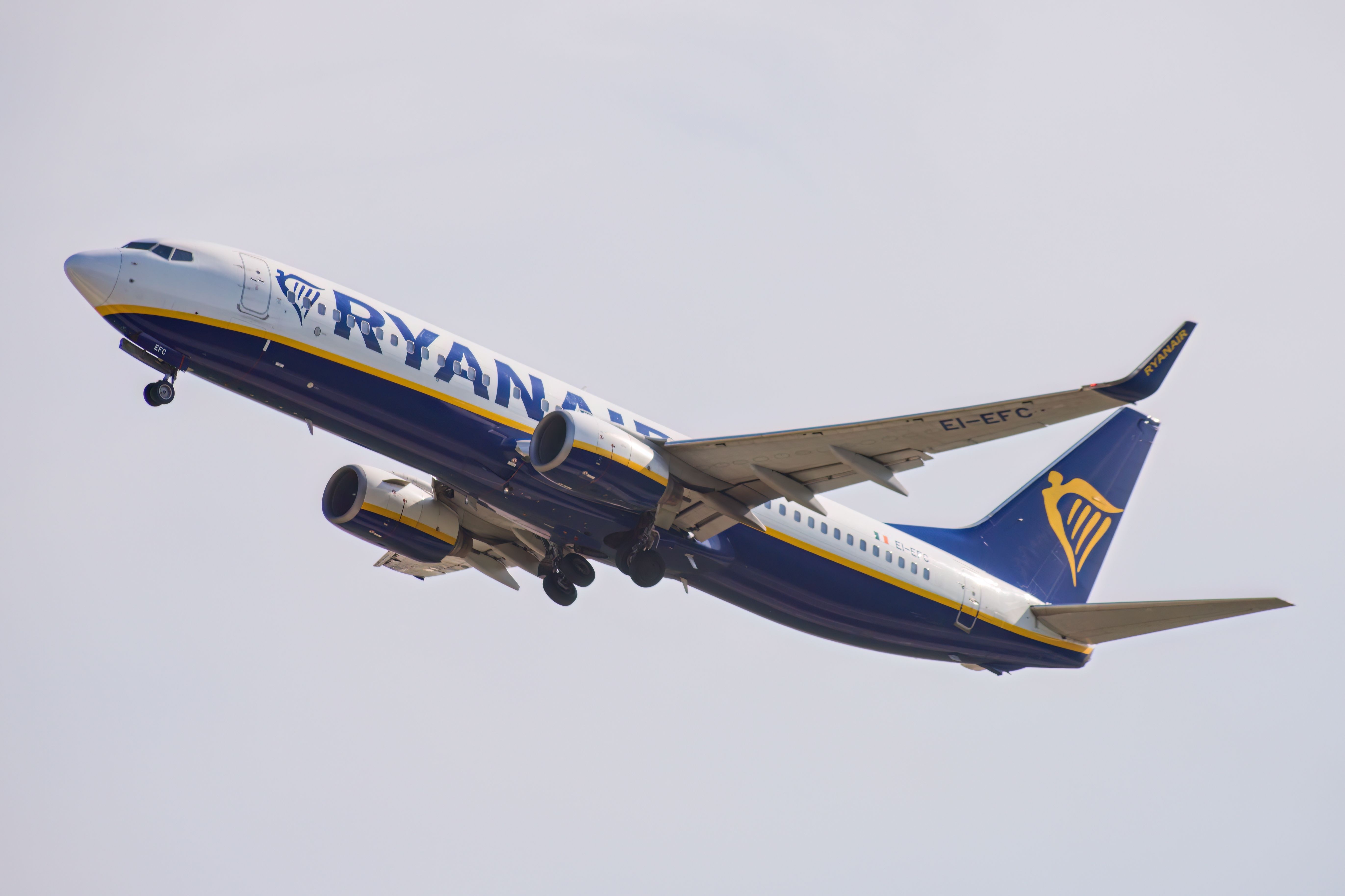 A Ryanair Boeing 737-800 just after takeoff.