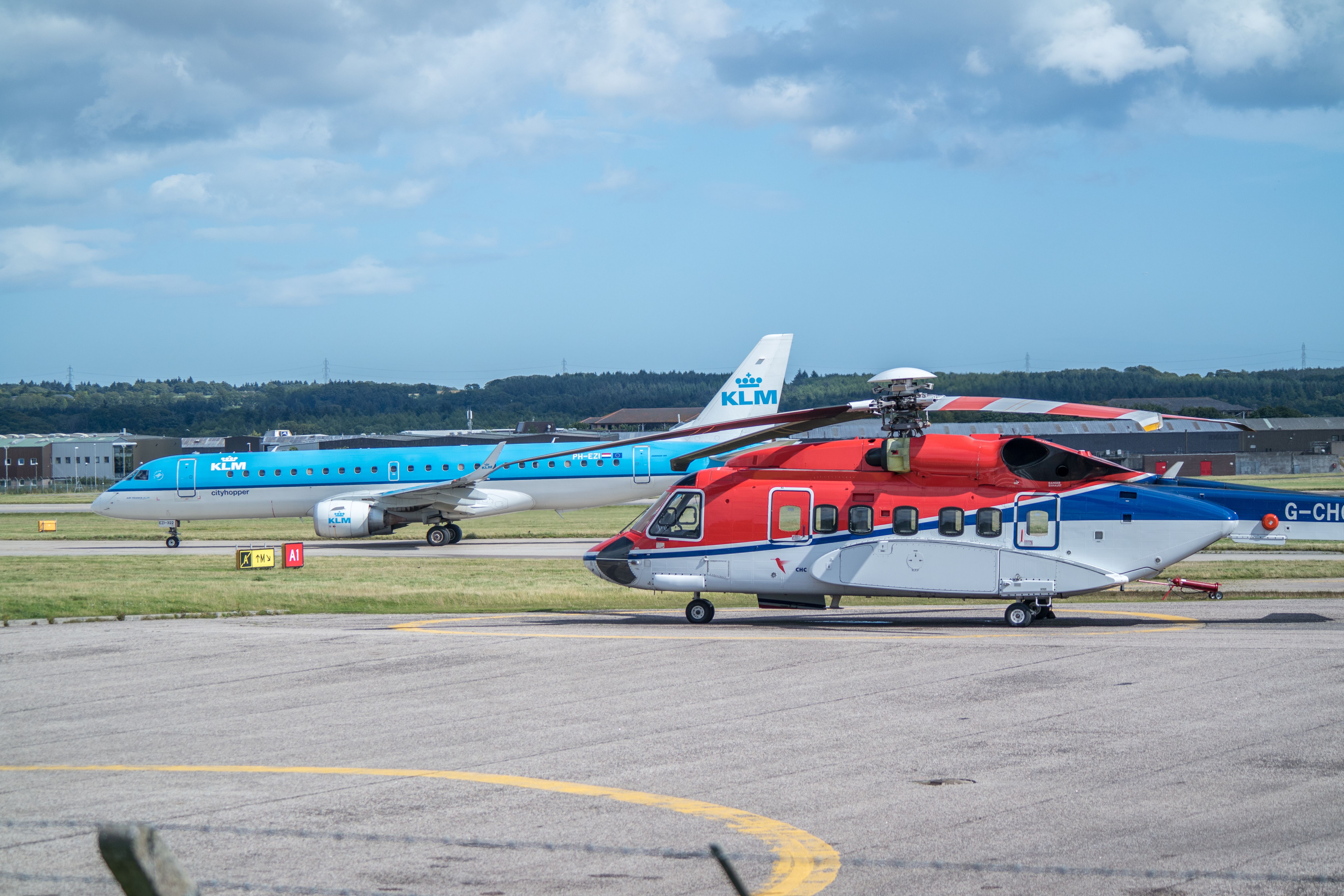 KLM Embraer E-Jet & Helicopter At Aberdeen Airport