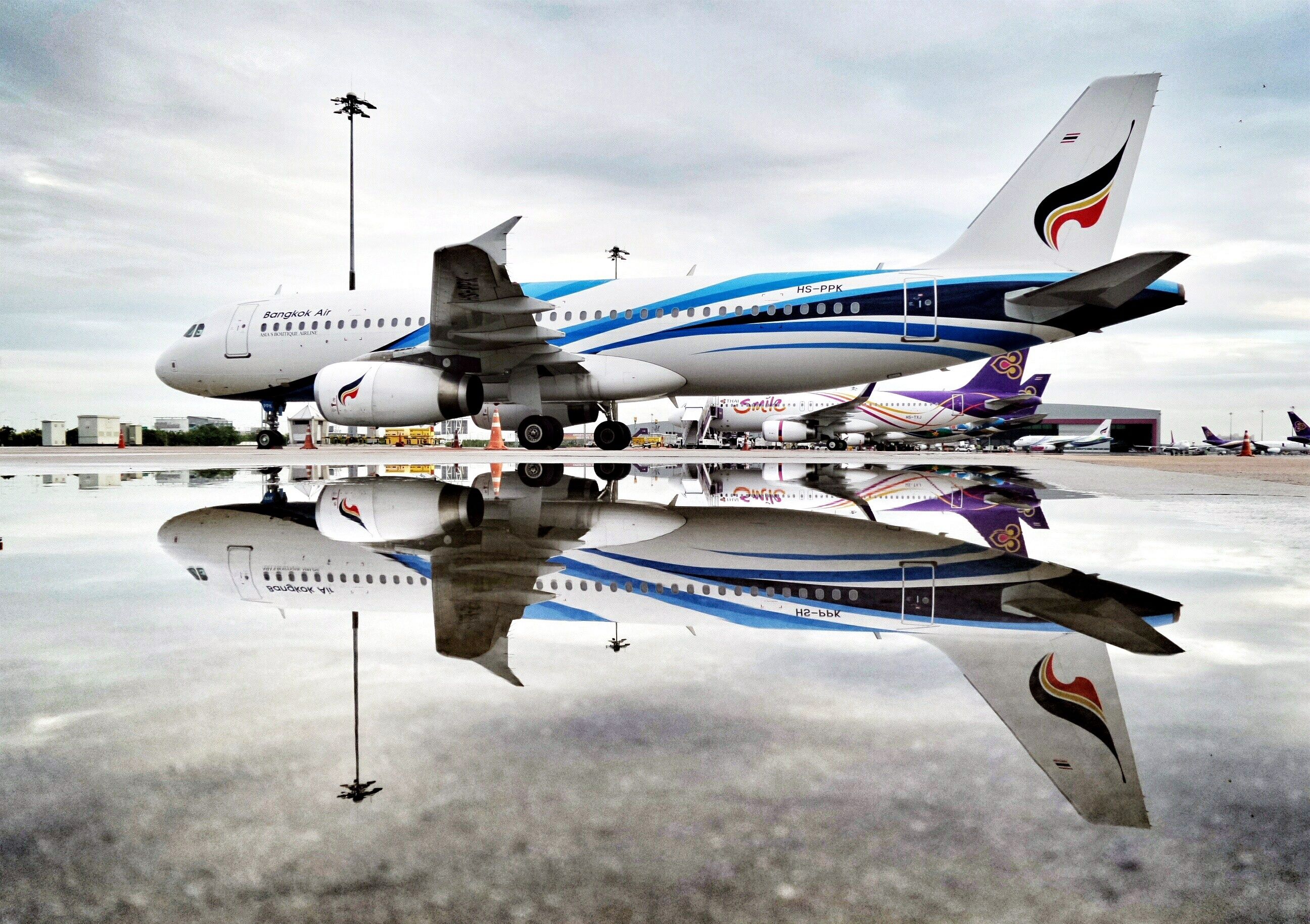 Bangkok Thailand October 15-2014:Bangkok Airways parking before departure after heavy rain at Suvanabhumi Airport.