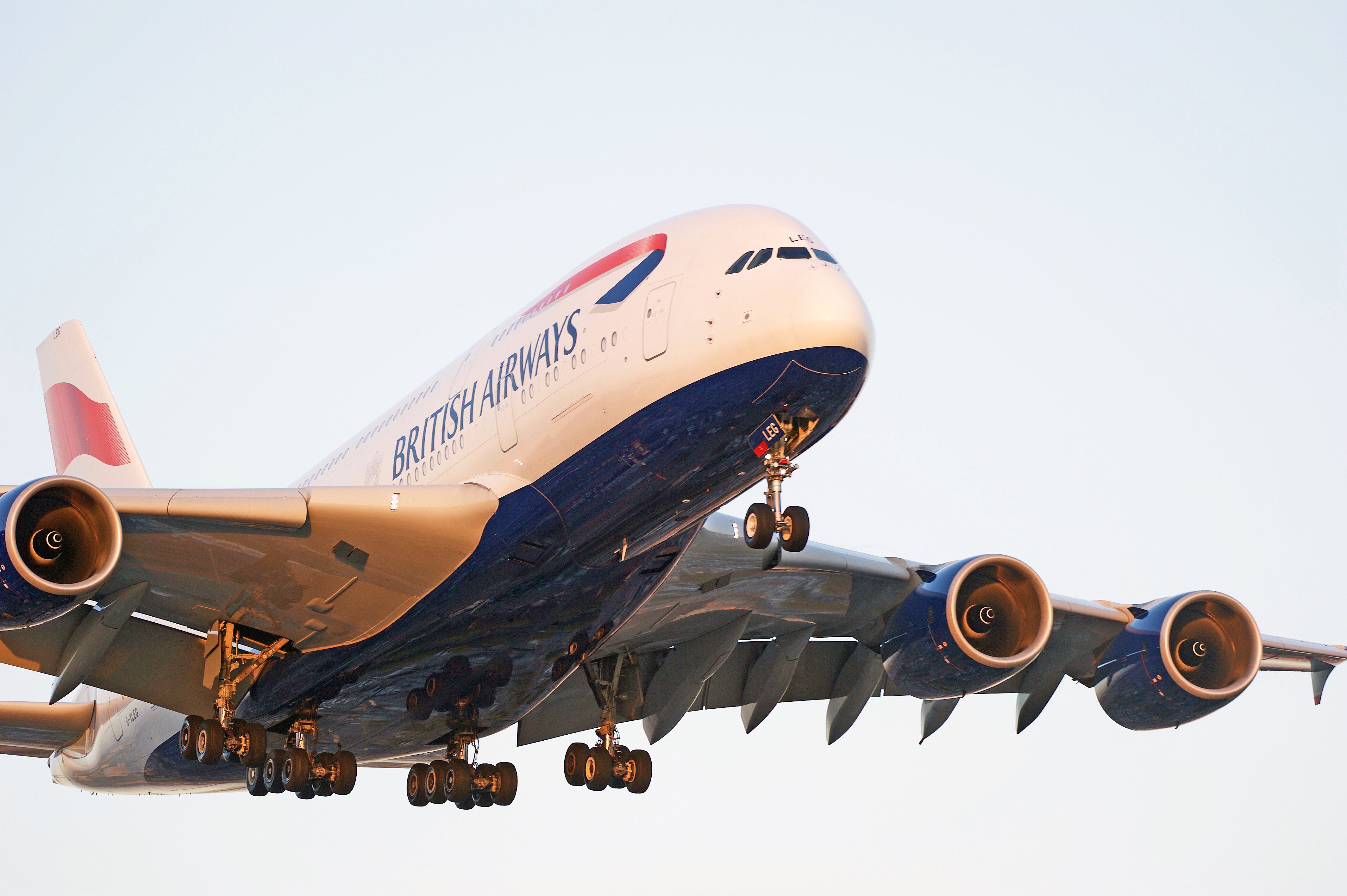 British Airways Airbus A380 approaching runway for a landing at Los Angeles International Airport