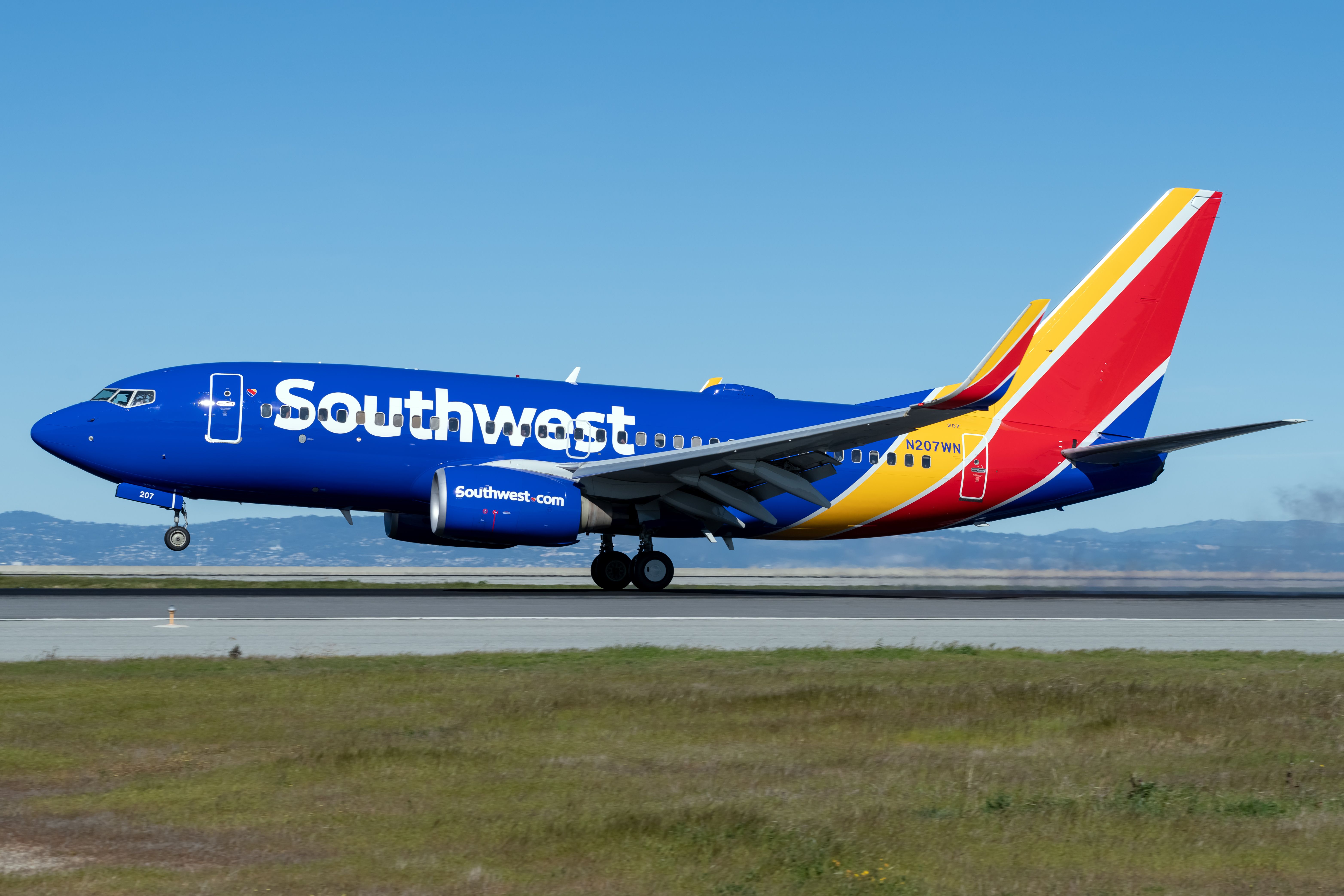 A Southwest Airlines Boeing 737-700 taking off.