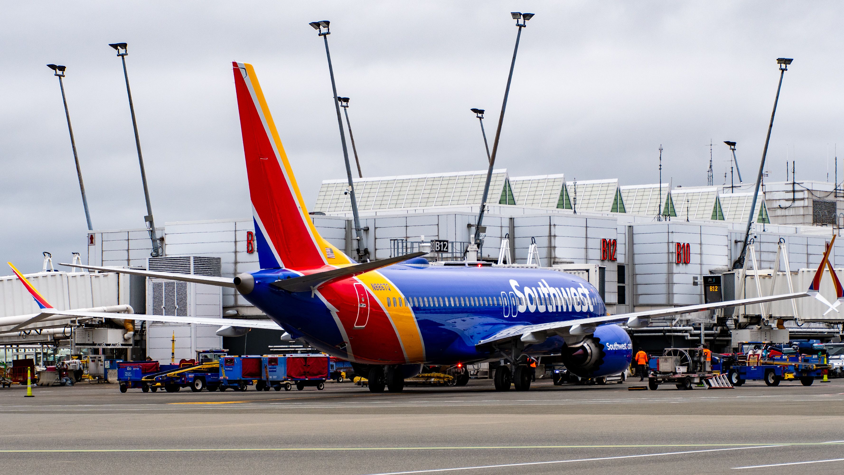 Southwest Airlines Boeing 737-8 MAX Flashing Beacon at SEA Gate
