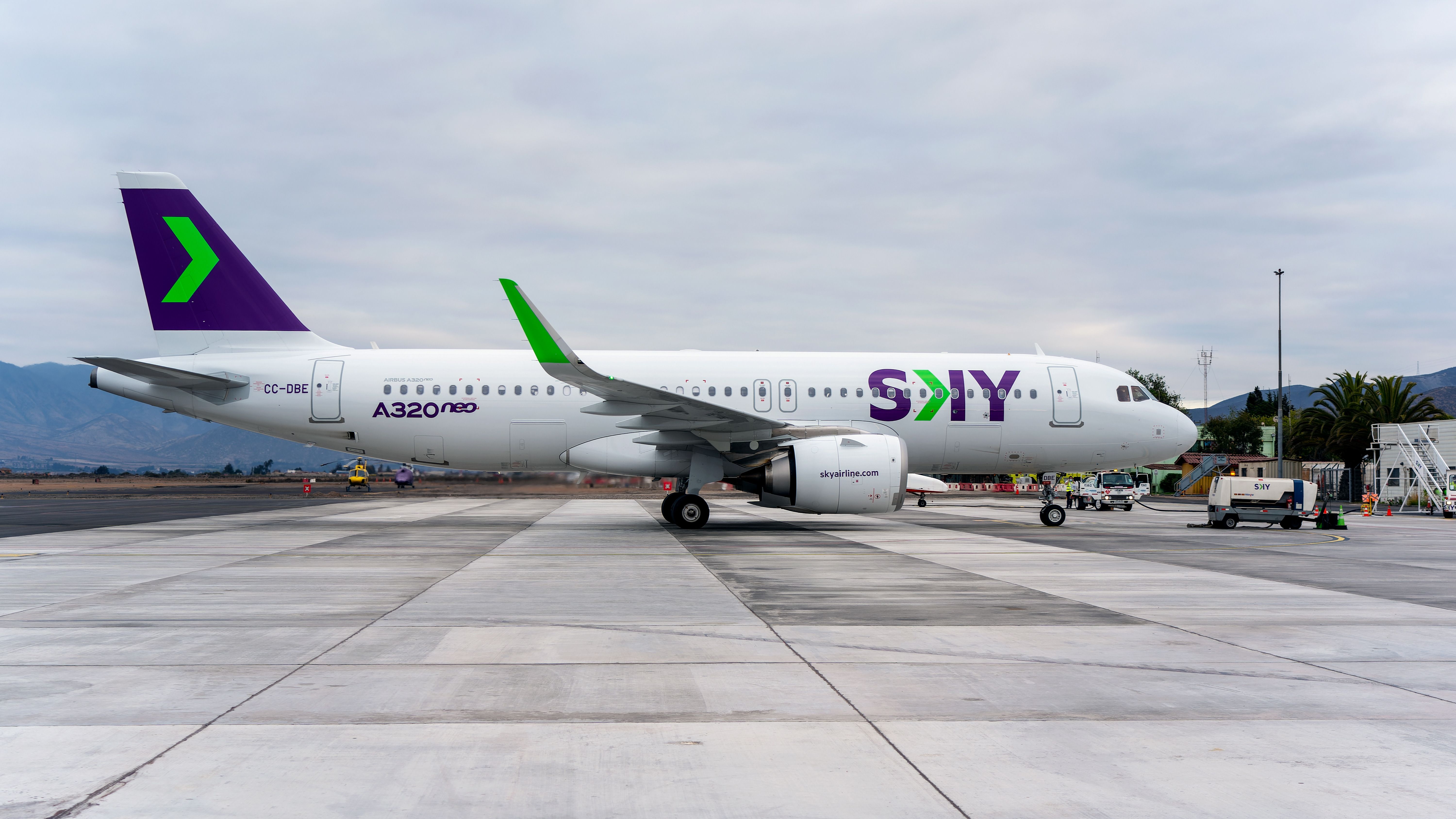 A Sky Airline Airbus A320neo aircraft parked in La Serena, Chile 