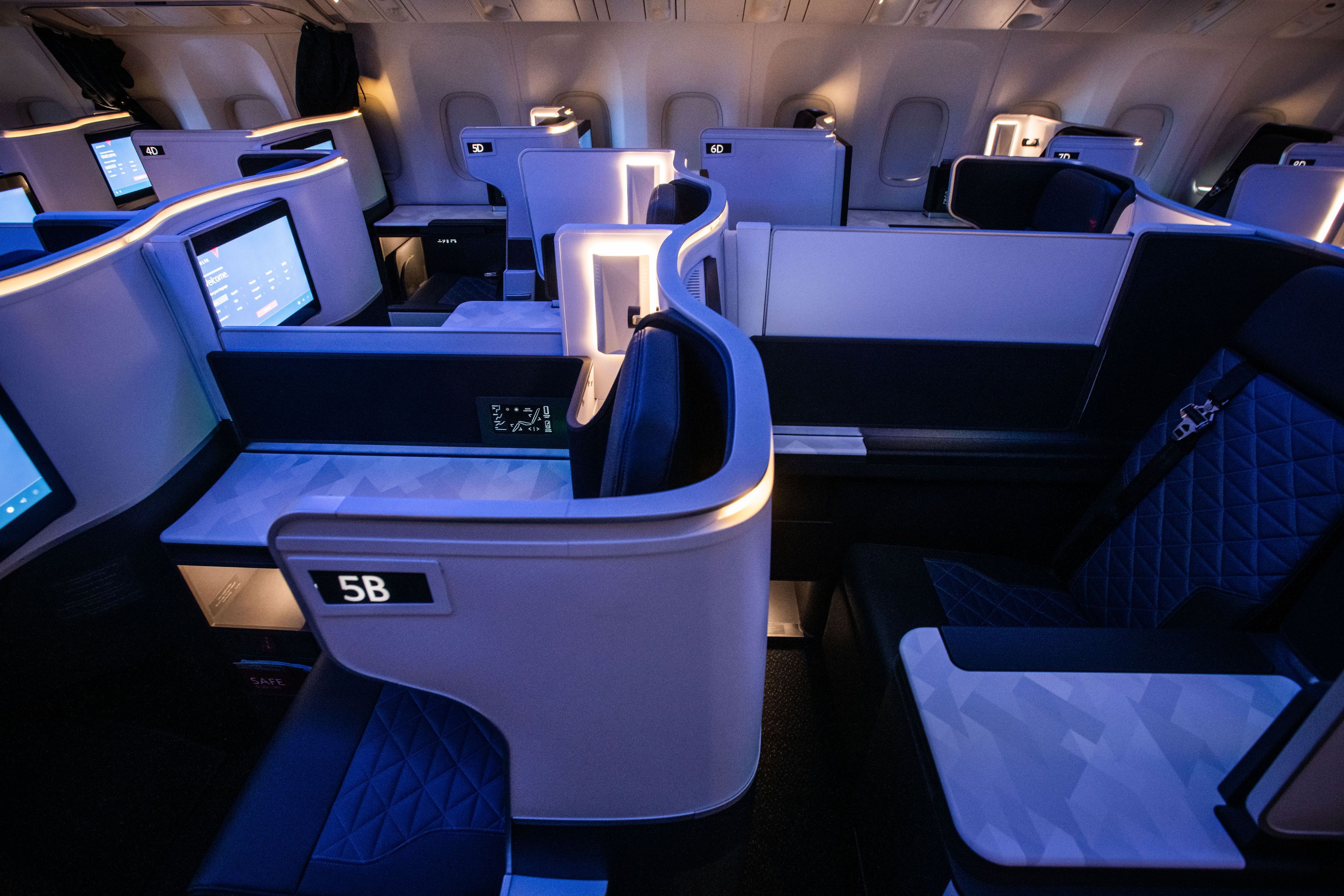 Inside the Delta Air Lines Boeing 767 Delta One Cabin.