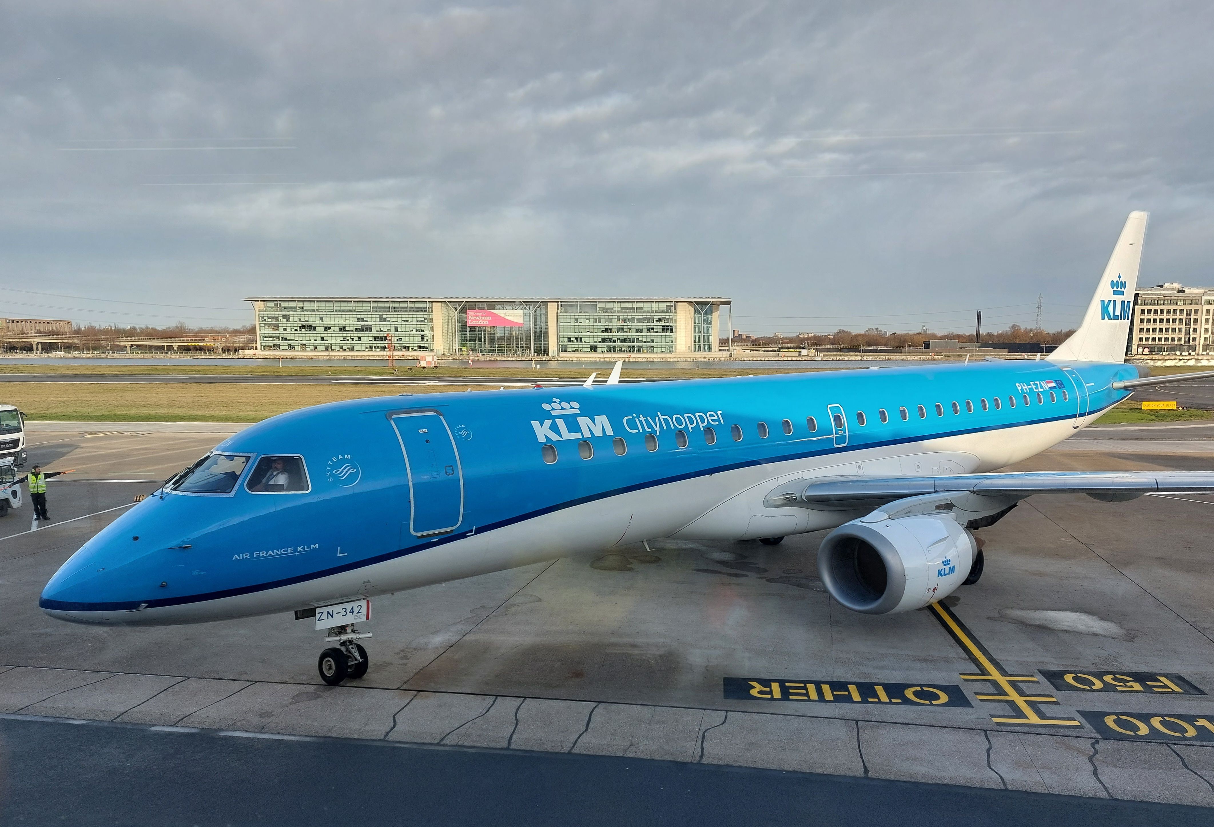 A KLM Embraer E-Jet Parked At London City Airport.