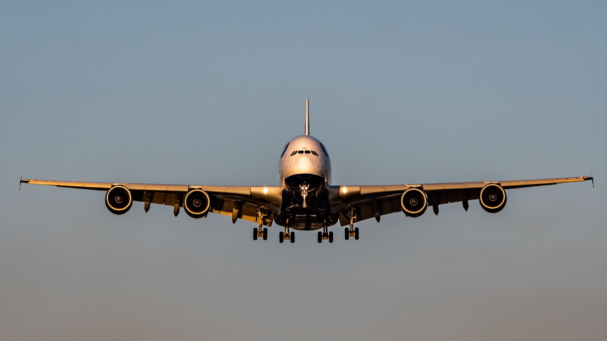 Airbus A380 On Approach Into YVR at Sunset