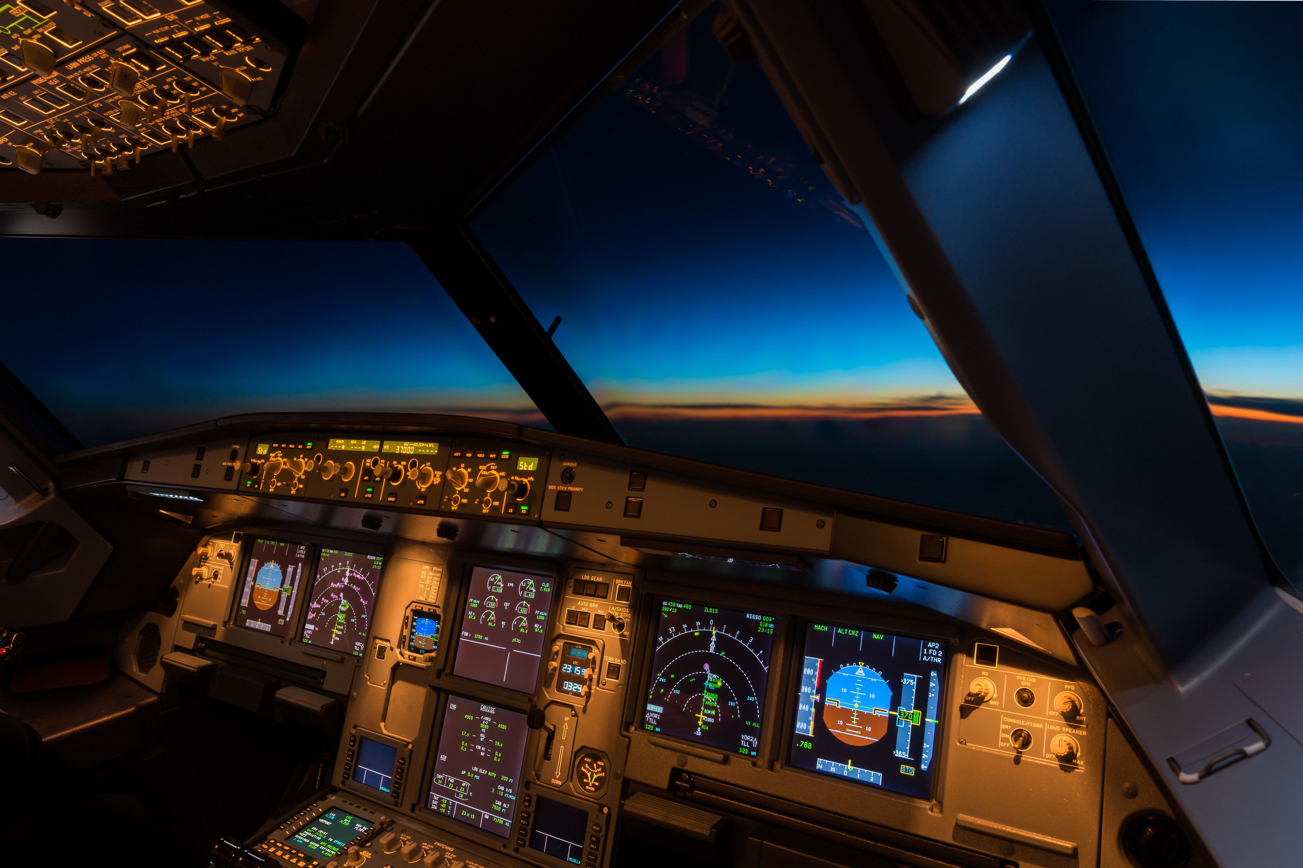 The view from inside an Airbus cockpit in cruise.