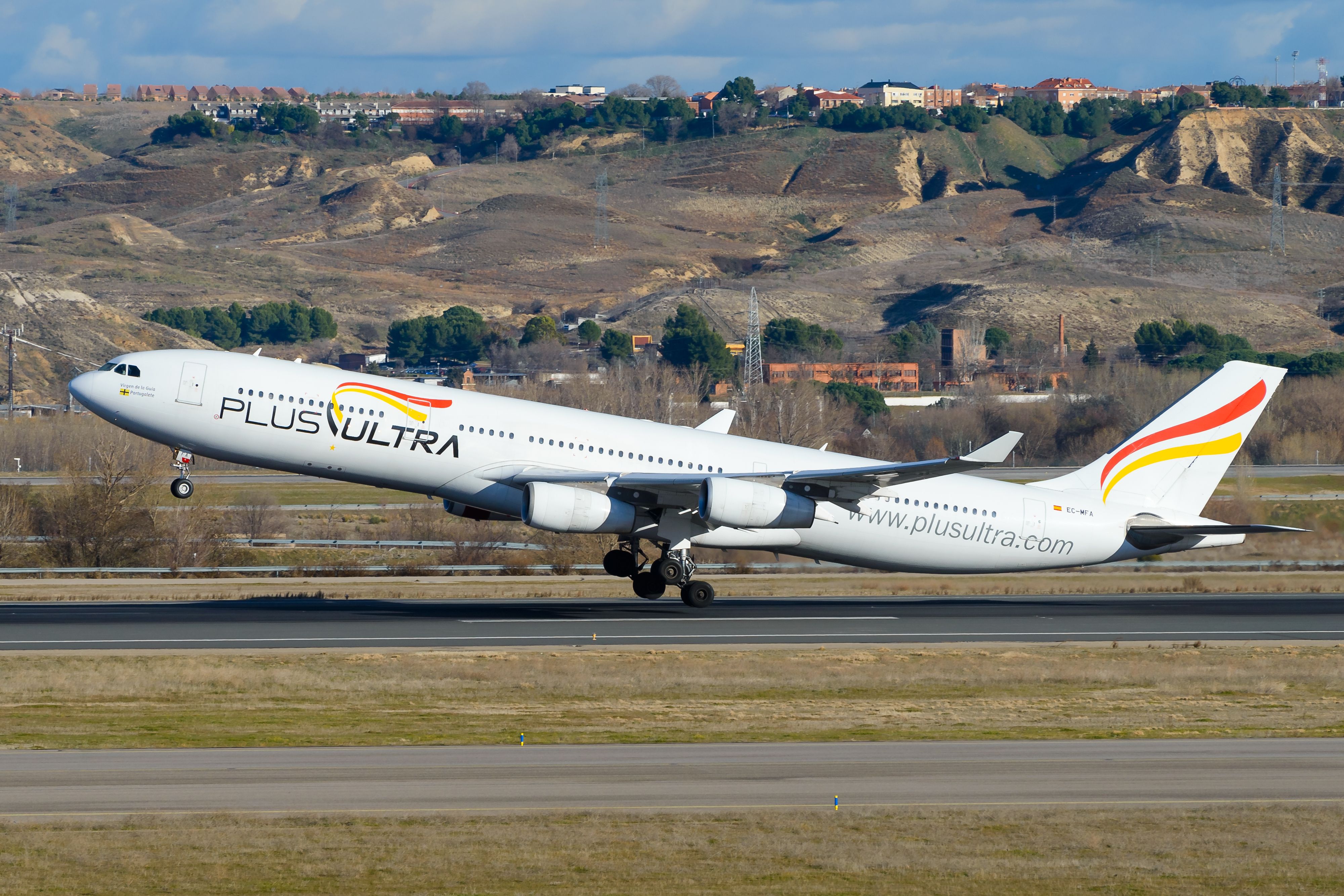 A Plus Ultra Airbus A340-300 departing 
