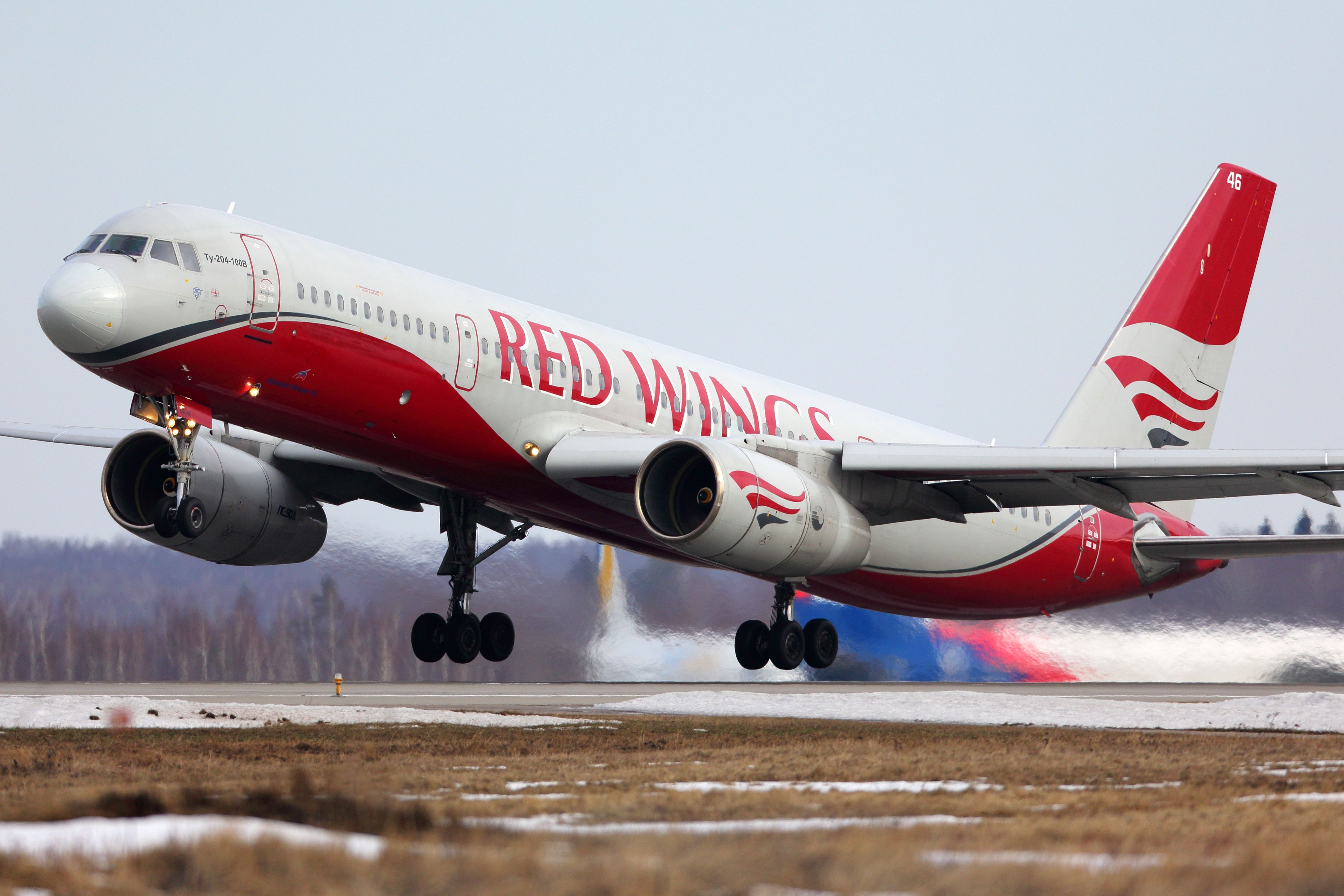 A Red Wings Tupolev Tu-204 taking off at Domodedovo International Airport 