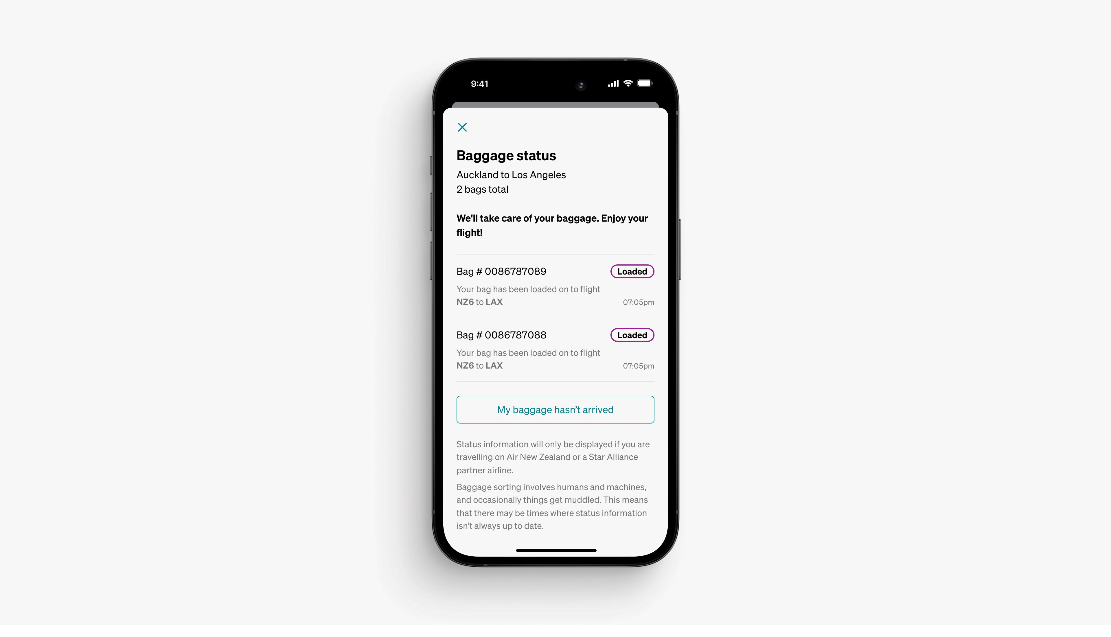 Air New Zealand Baggage Status Feature