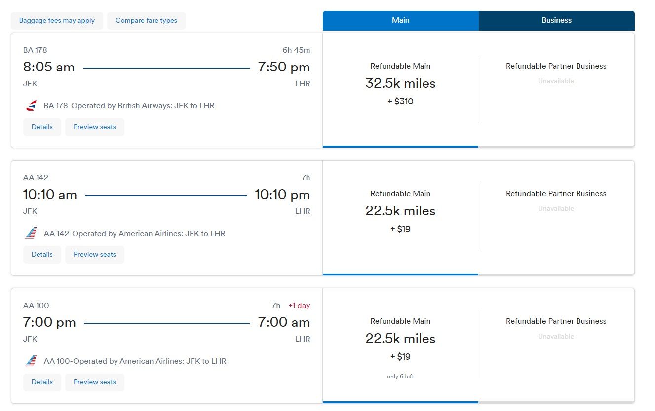 A screenshot shwoing some example Alaska Airlines award prices.