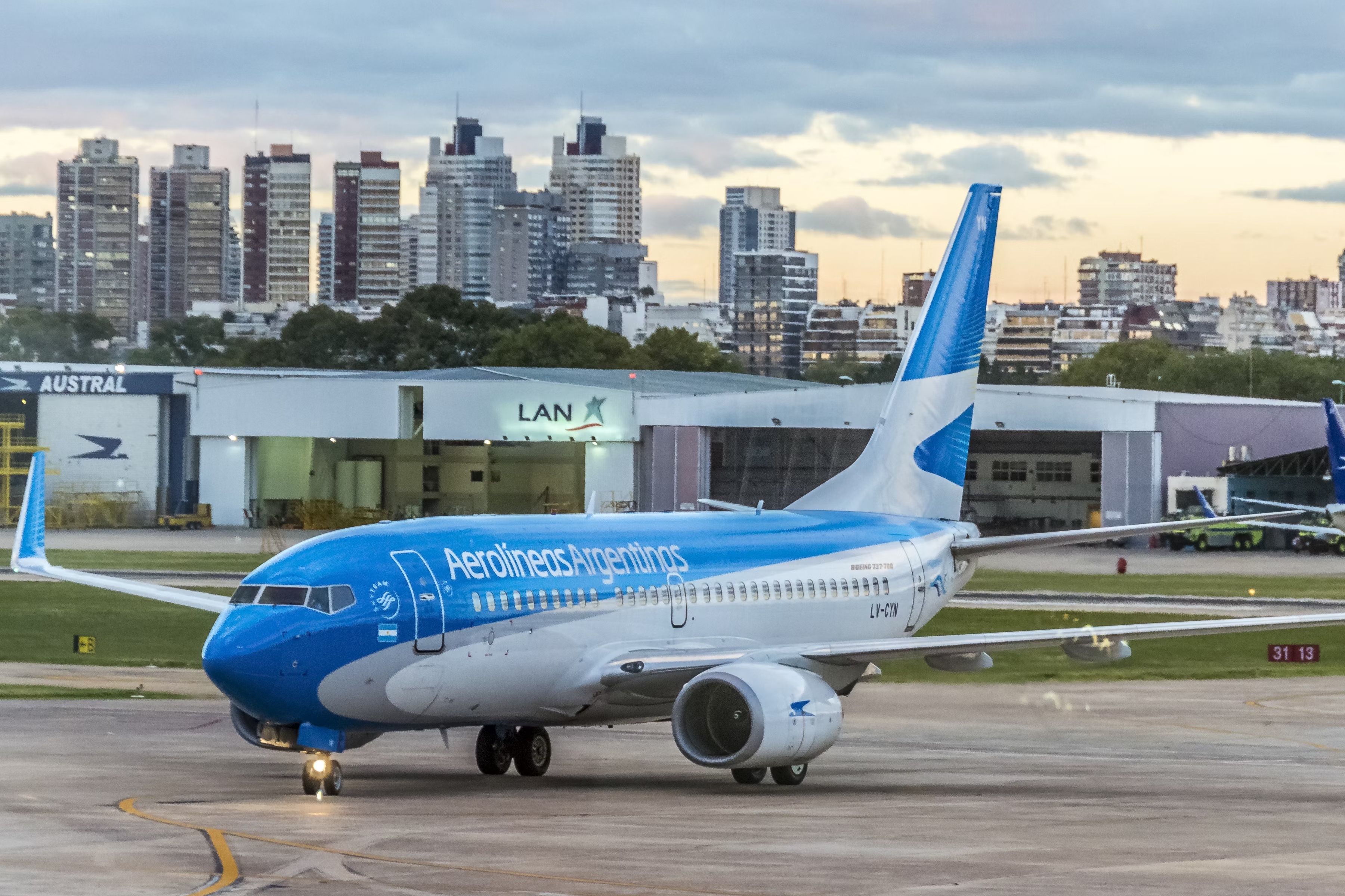 An Aerolineas Argentinas aircraft taxiing in Buenos Aires.