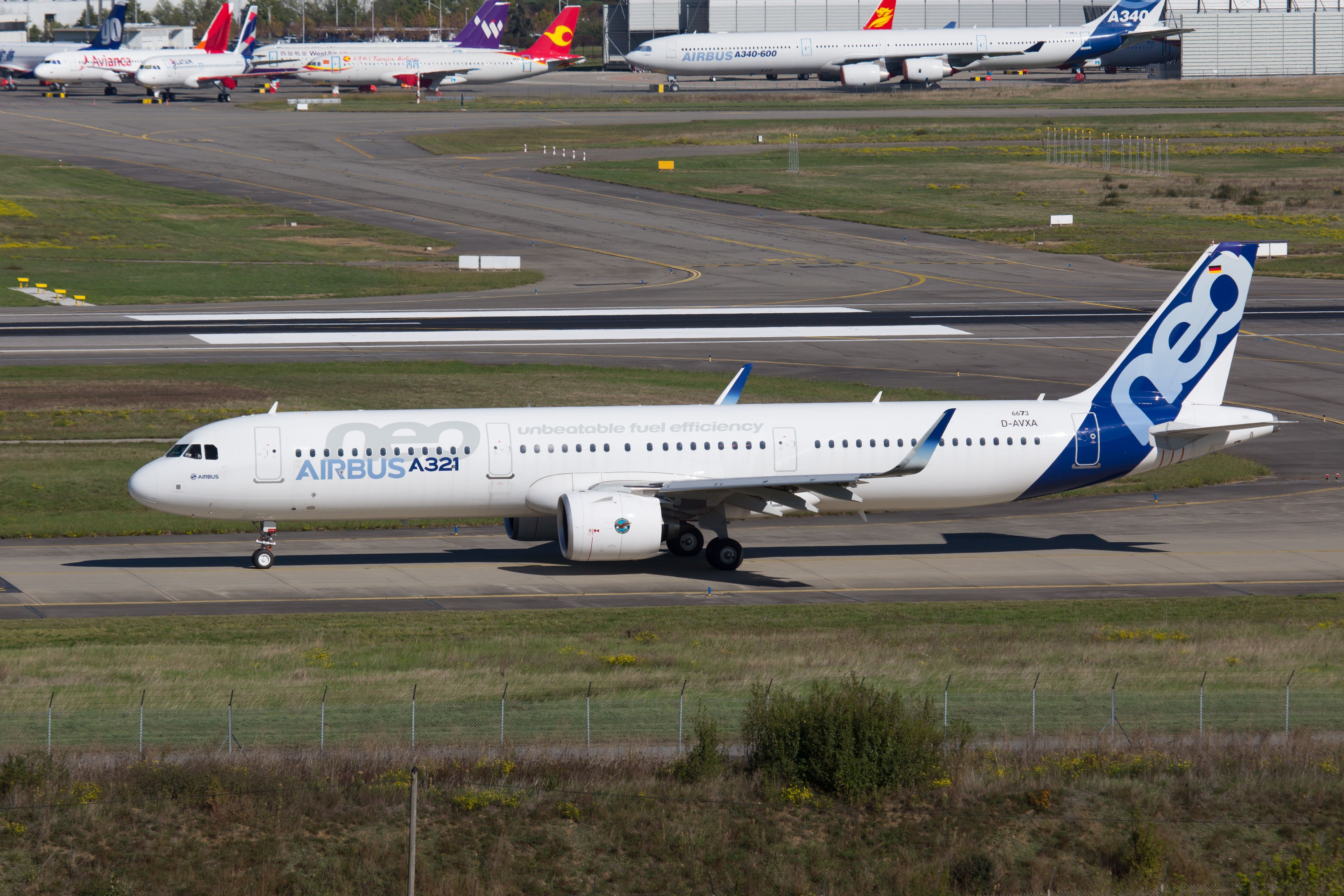 An Airbus A321neo taxing in Toulouse, France.