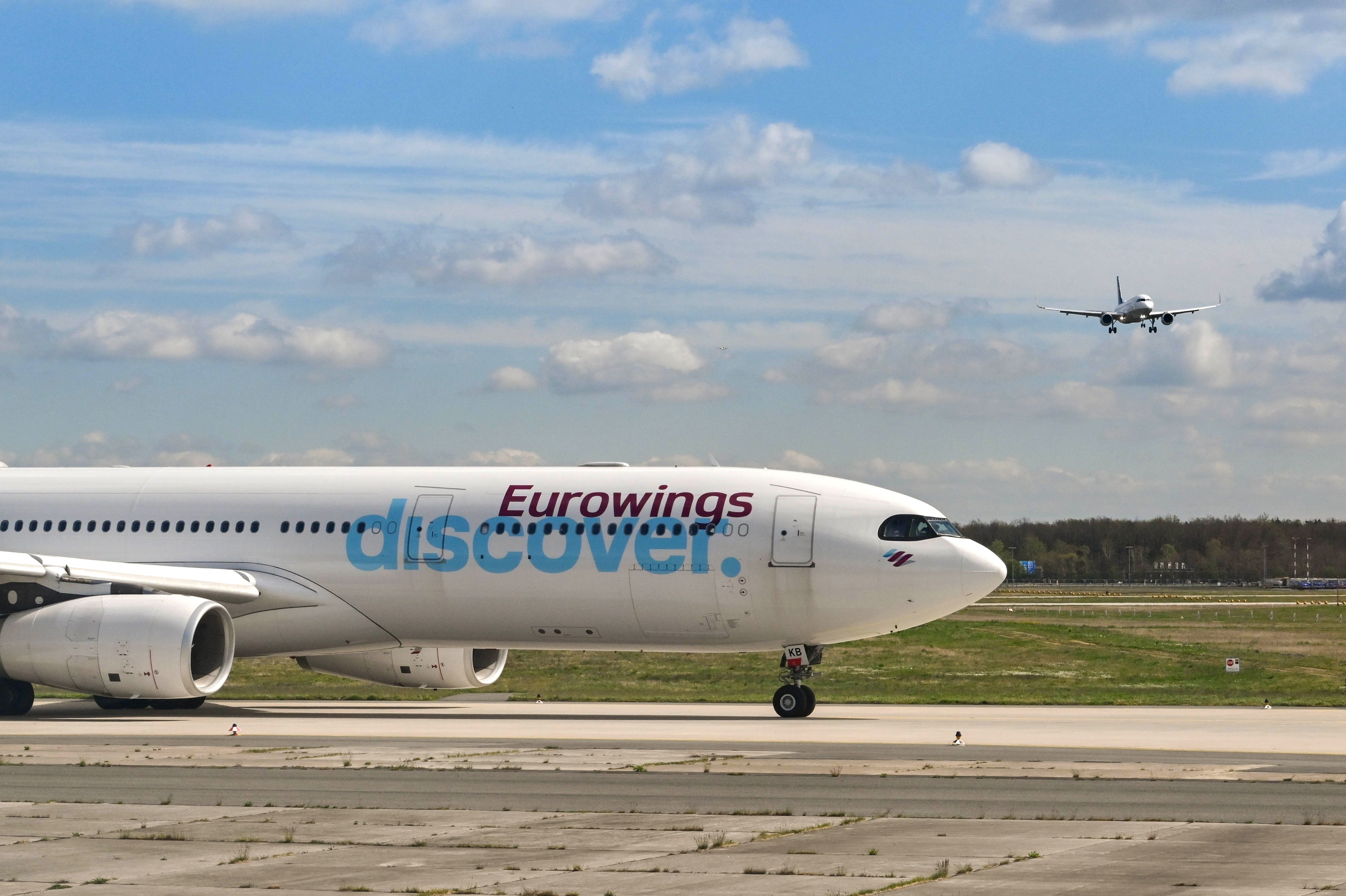 A Eurowings discover aircraft prior to taking off.