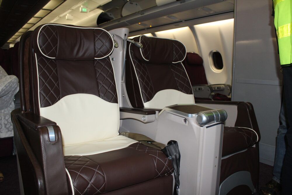 The two business class seats in the Azman Air Airbus A340-600