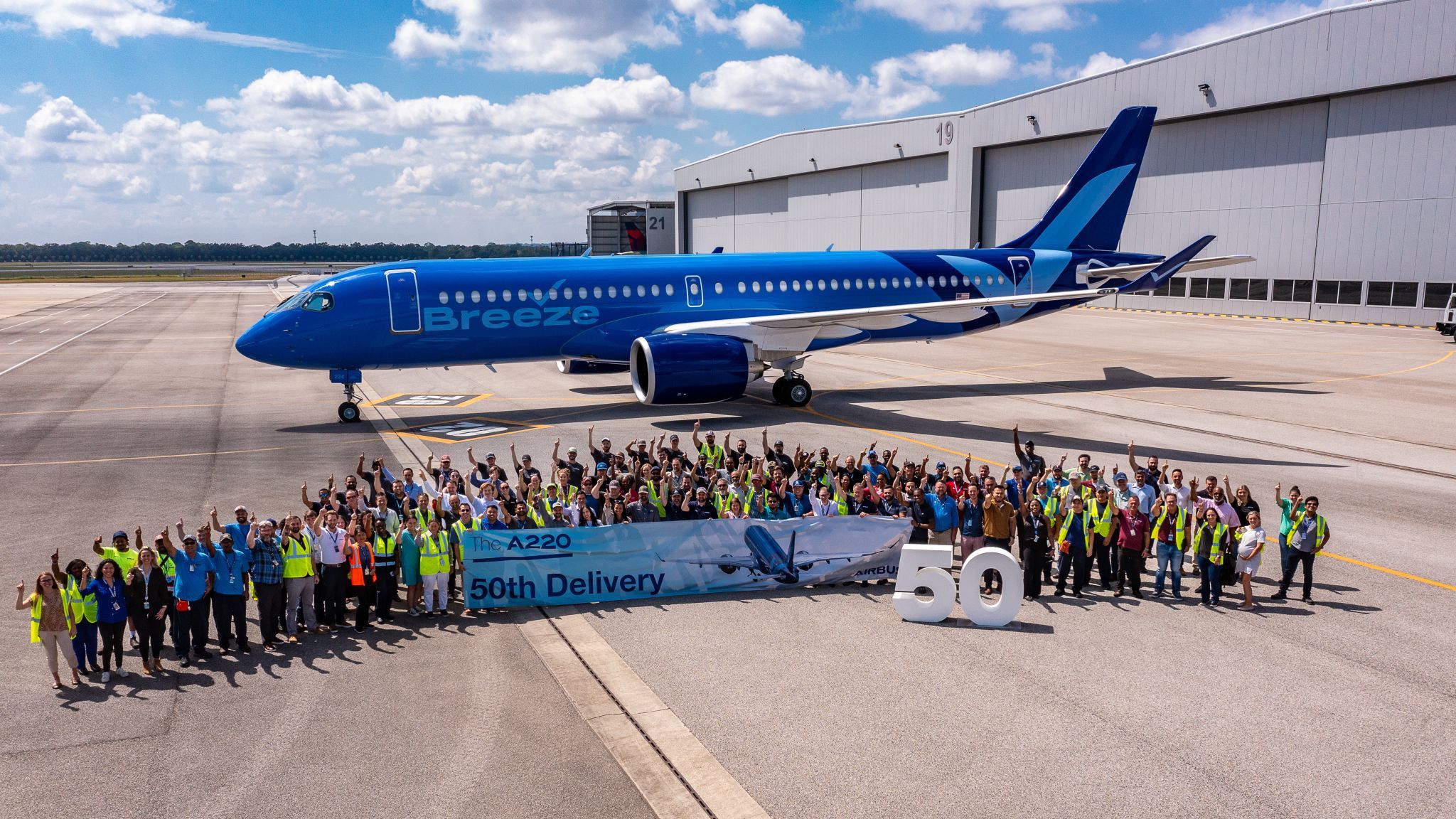 Breeze Takes Delivery Of The 50th Airbus A220 Built In The United States